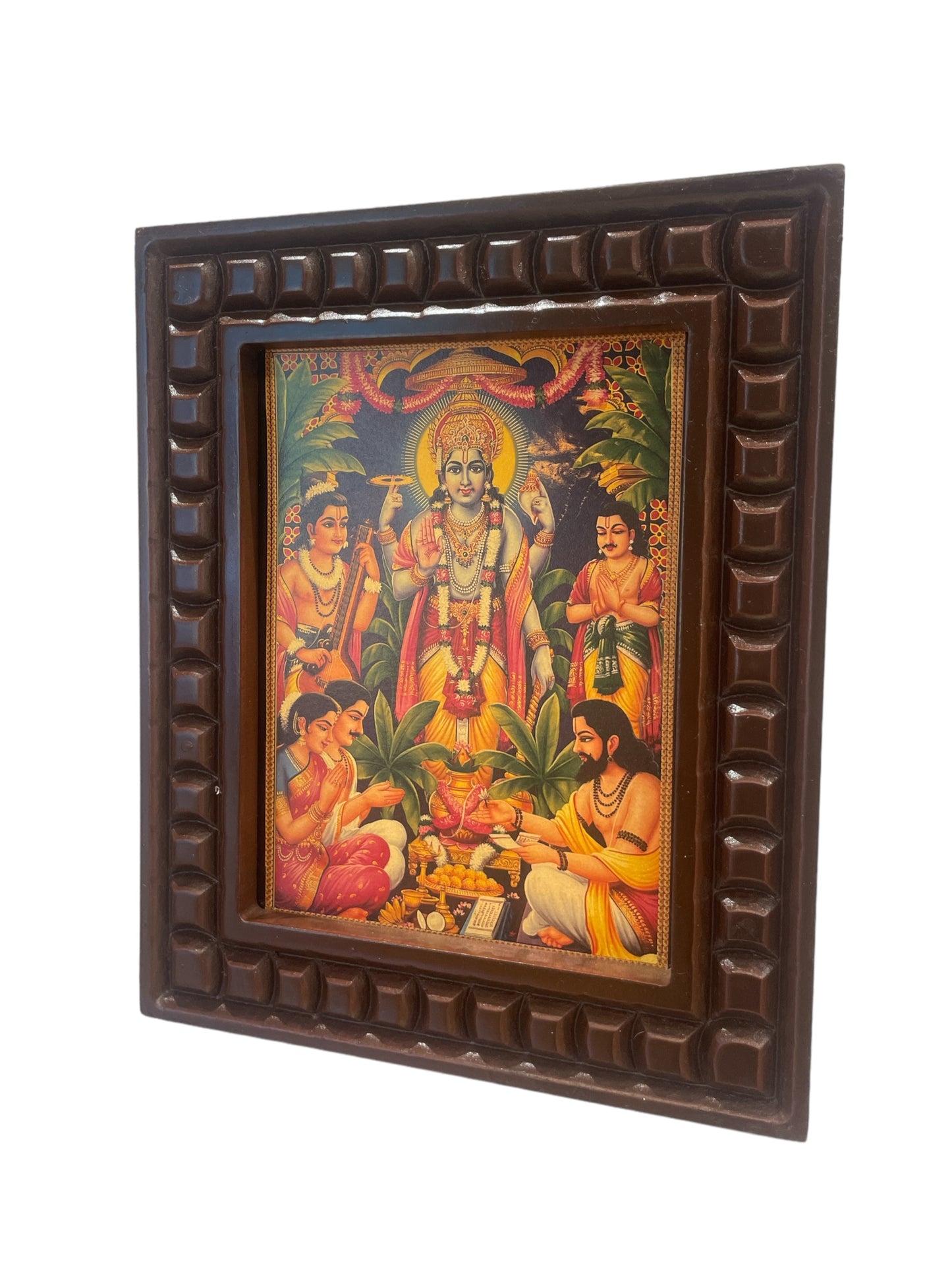 Satyanarayana Swamy- 3 Gold Leafed art with Wooden Frame