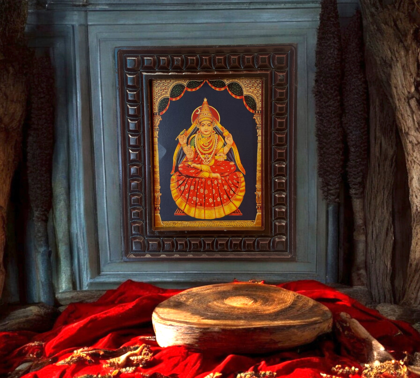 Sri Saradamba Devi Gold Leafed Art With wooden Frame