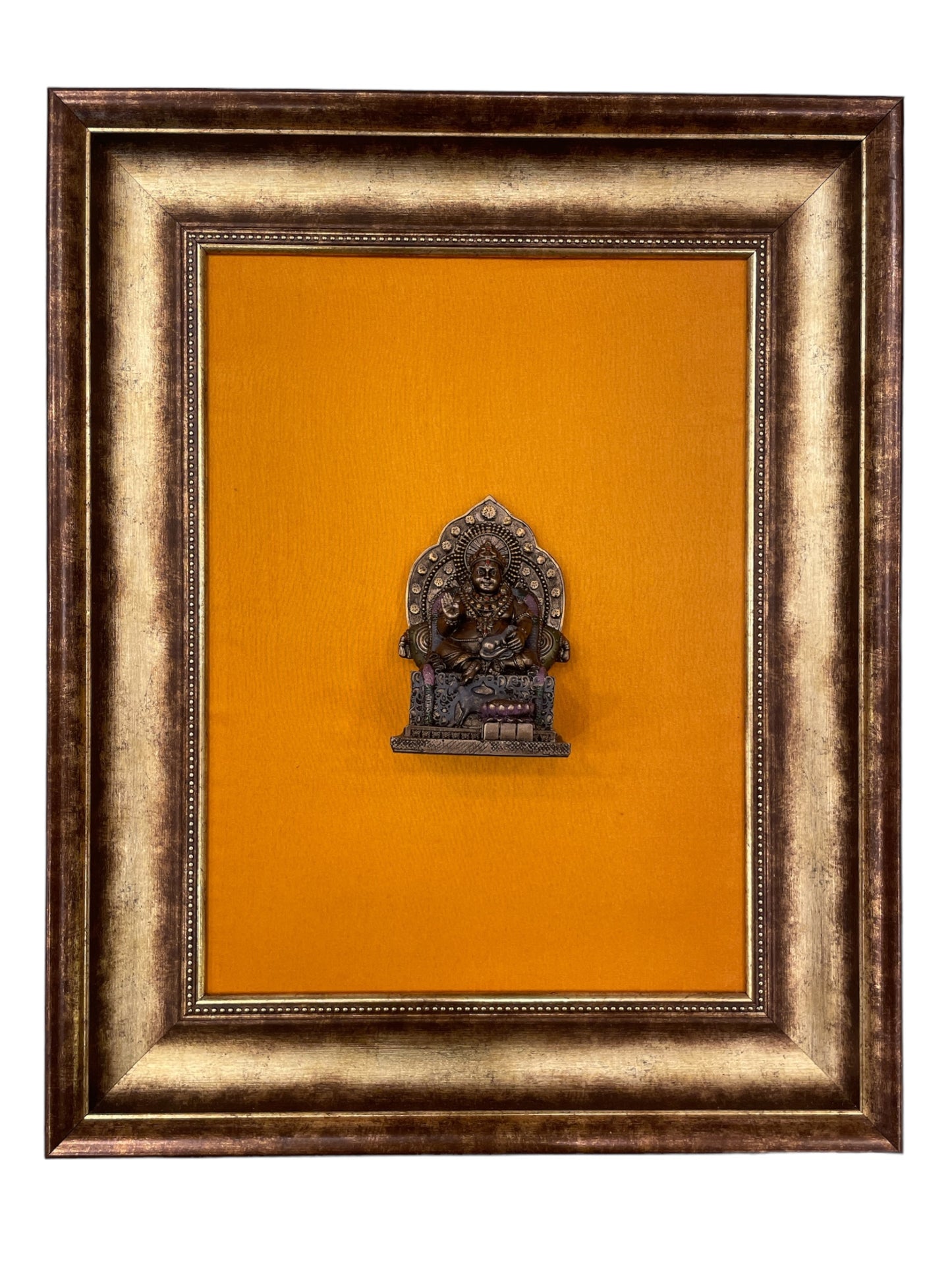 Kubera Murti Idol in Yellow silk Backdrop With Moulded Frame