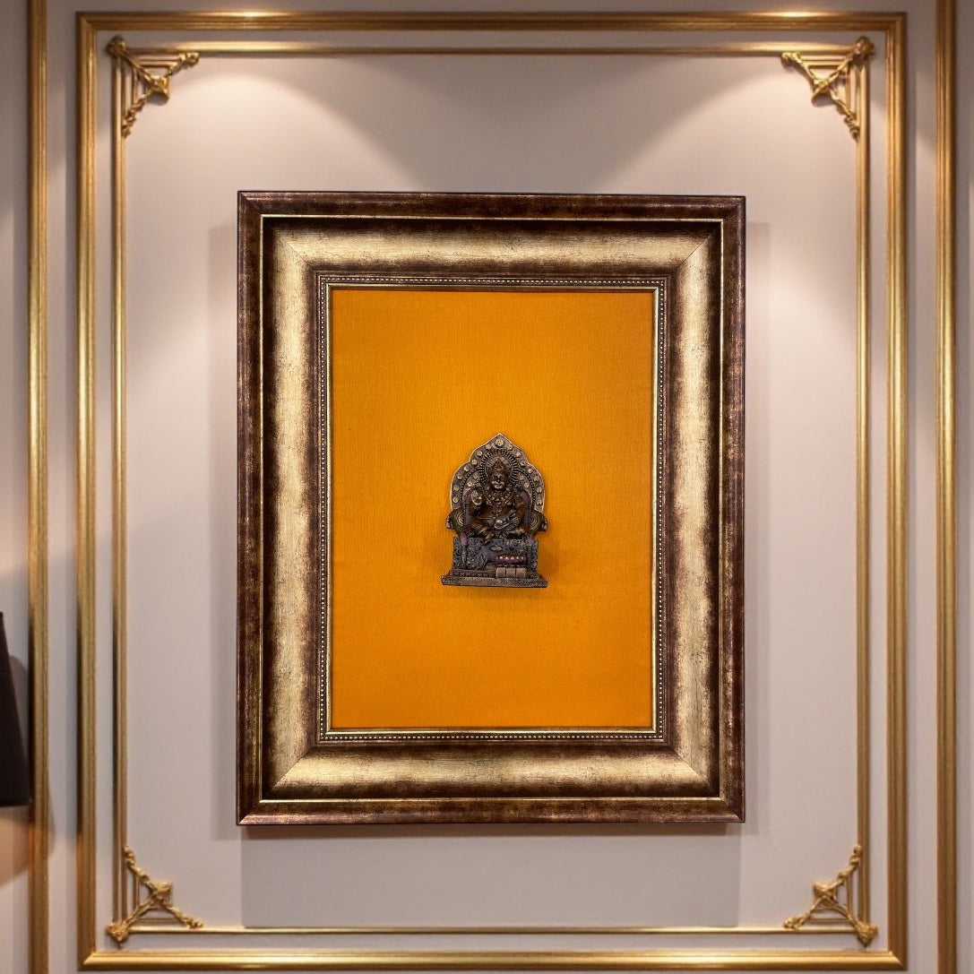 Kubera Murti Idol in Golden silk Backdrop With Moulded Frame