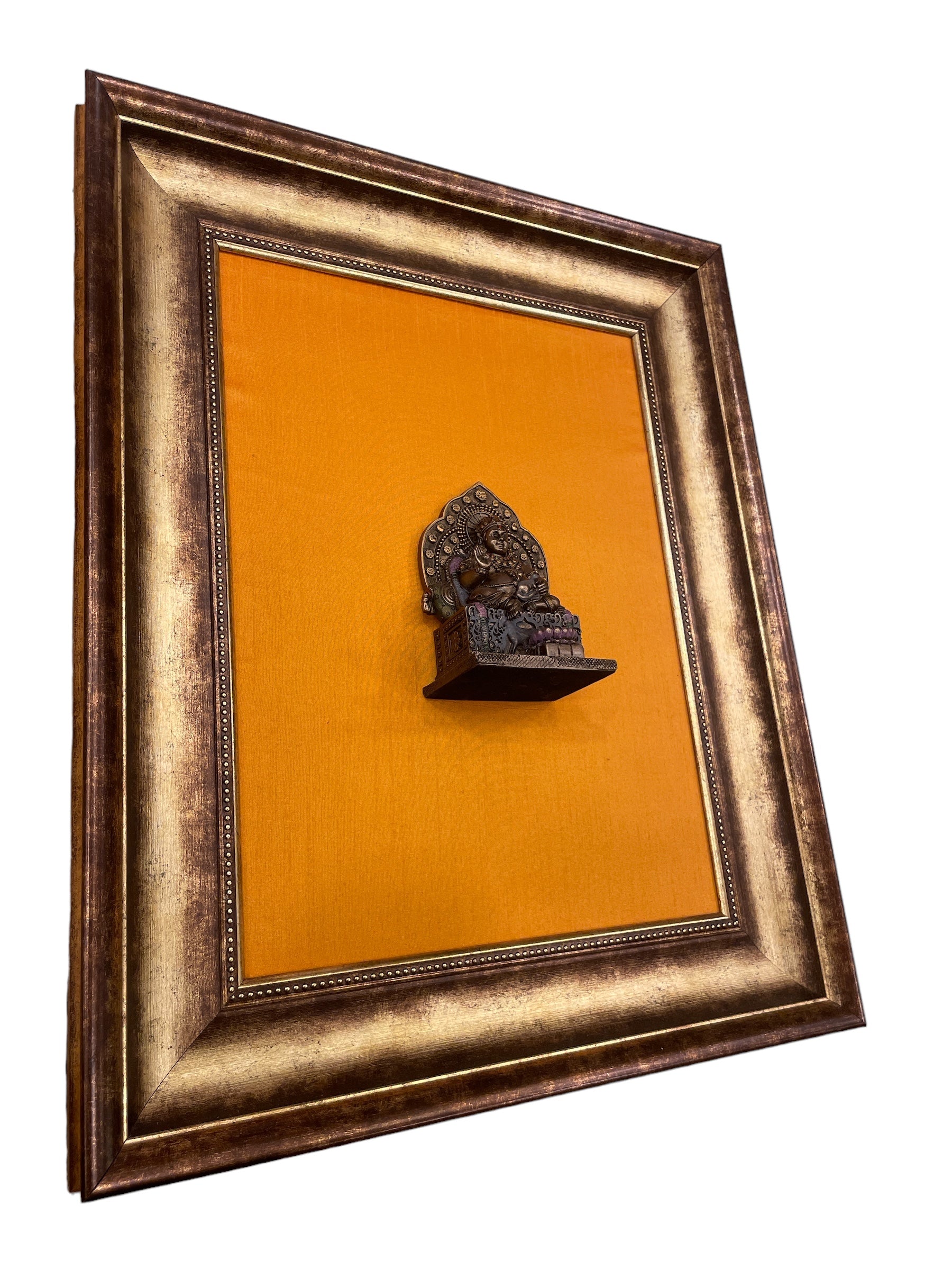 Kubera Murti Idol in Golden silk Backdrop With Moulded Frame