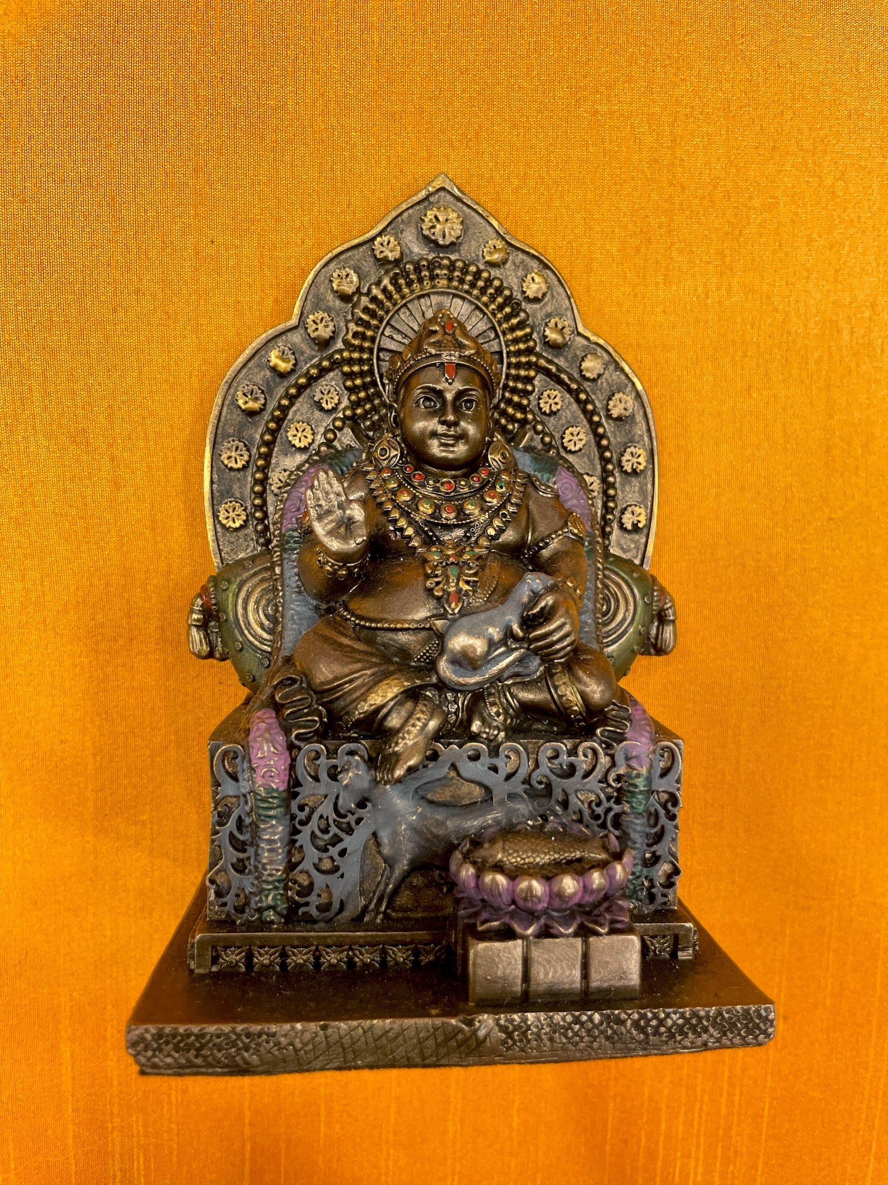 Kubera Murti Idol in Golden silk Backdrop With Moulded Frame