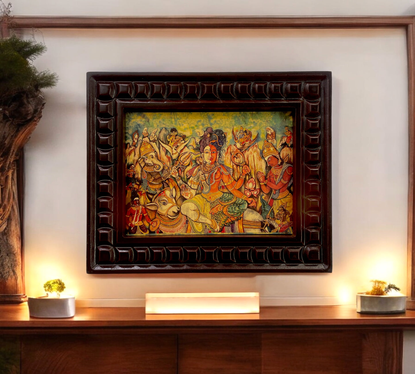 Ardhanareshwar Gold Leafed Art with Wooden Frame