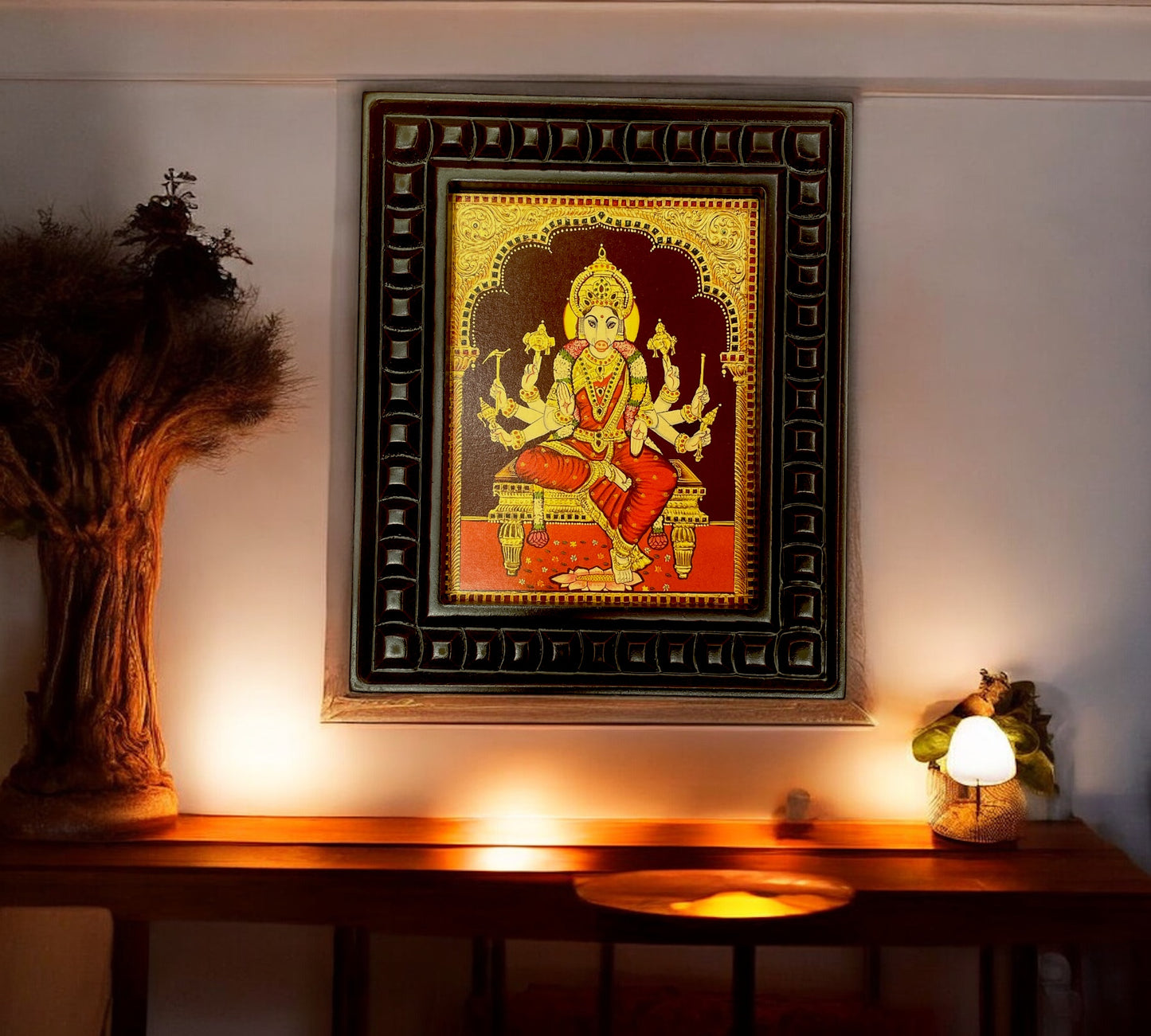 Varahi Lakshmi Gold Leafed Art With Wooden Frame