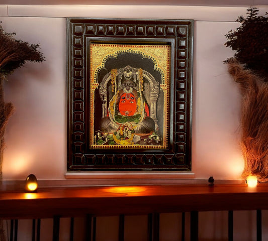 Karmanghat Hanuman Gold Leafed Art With Wooden Frame