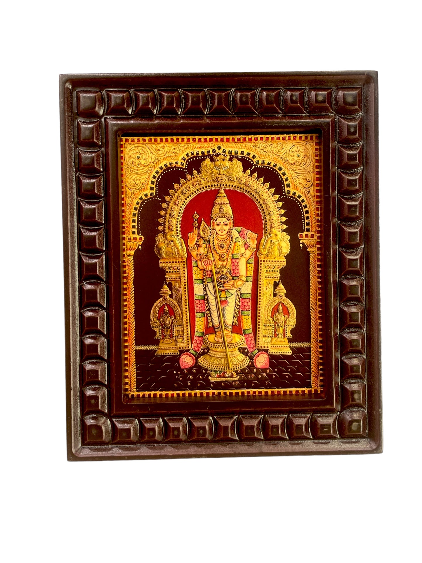 Tiruchendar Murugan Gold Leafed Art With Wooden Frame