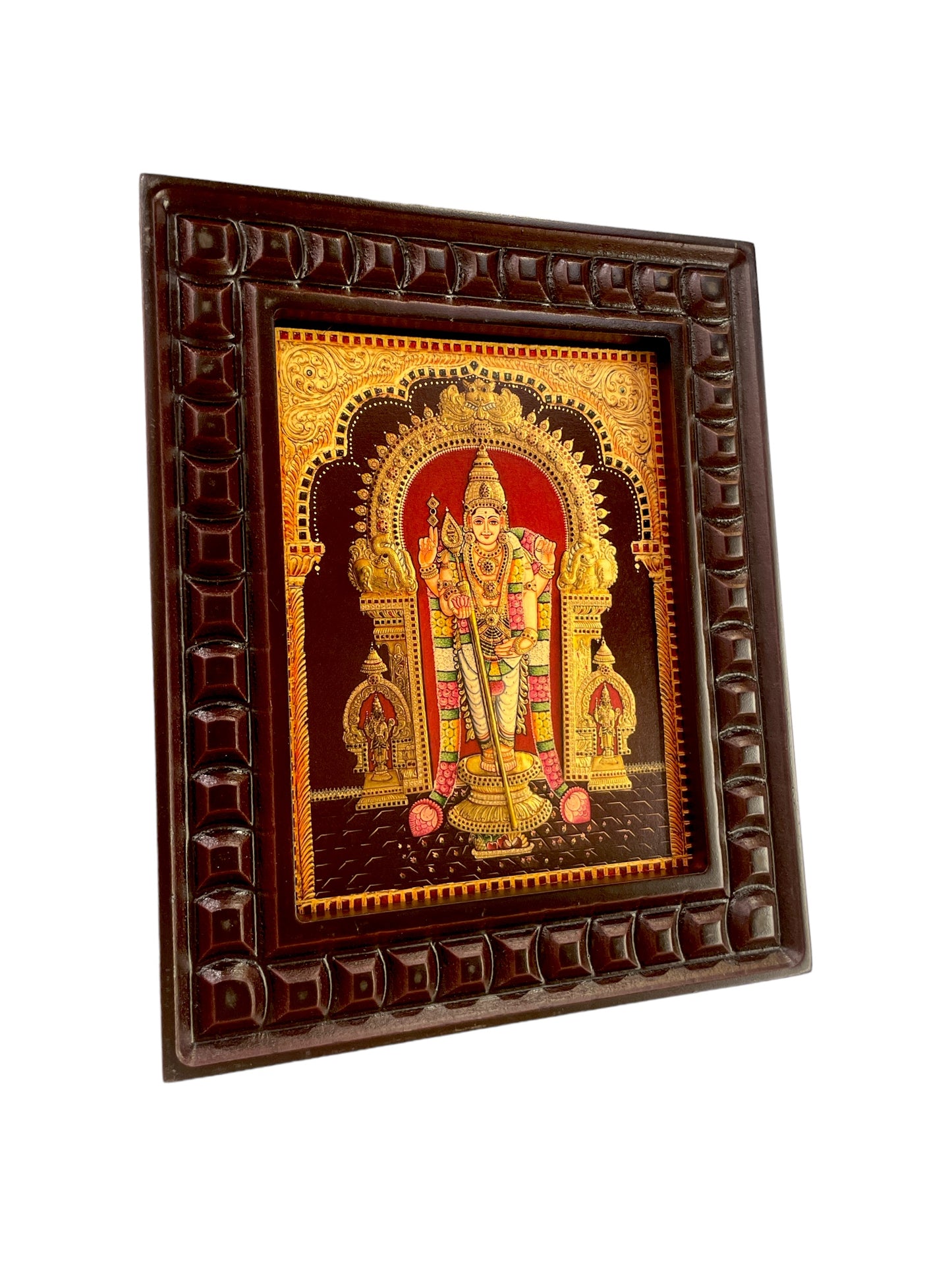 Tiruchendar Murugan Gold Leafed Art With Wooden Frame