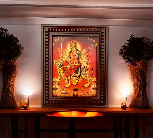 Durga Devi Gold Leafed Art with Wooden Frames