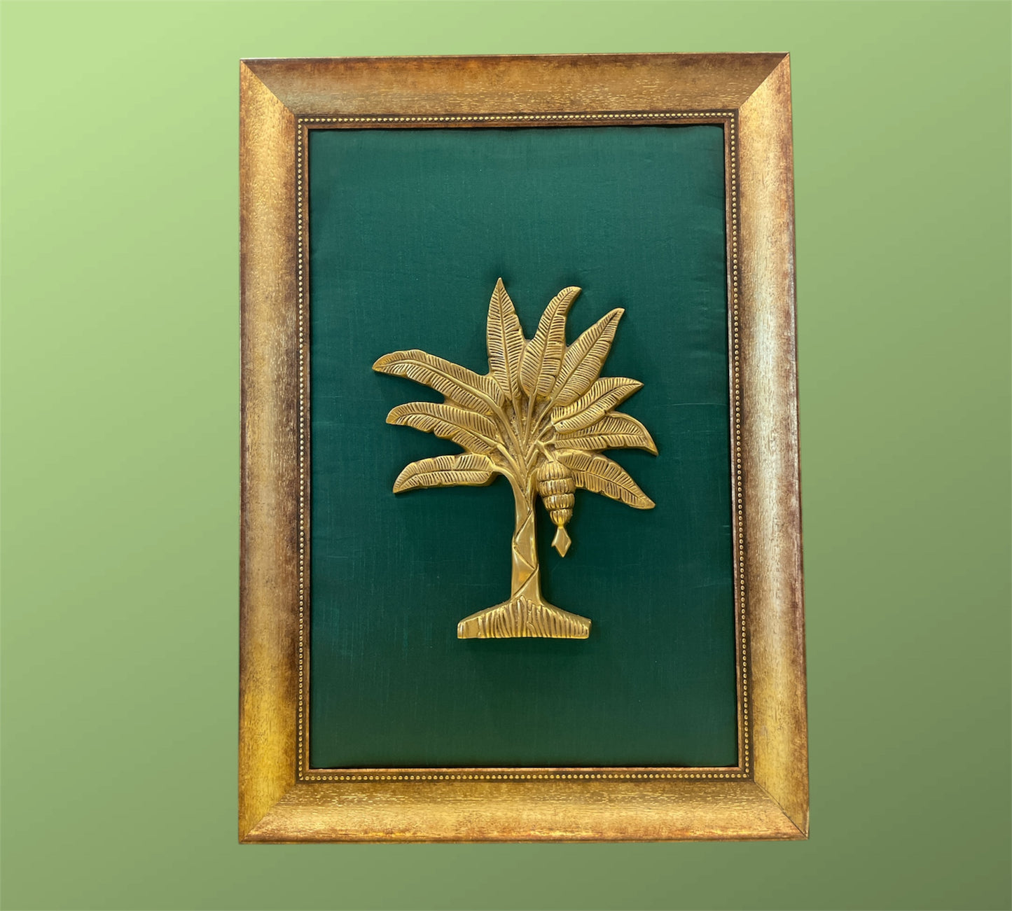 Brass Banana tree with Rama green Cushion in Moulded Frame