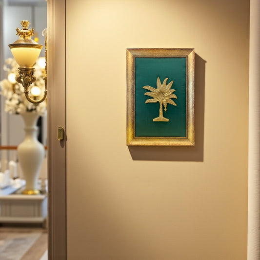 Brass Banana tree with Rama green Cushion in Moulded Frame
