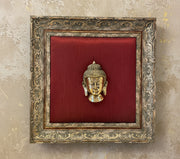 Brass Buddha with Red cushion in Moulded frame