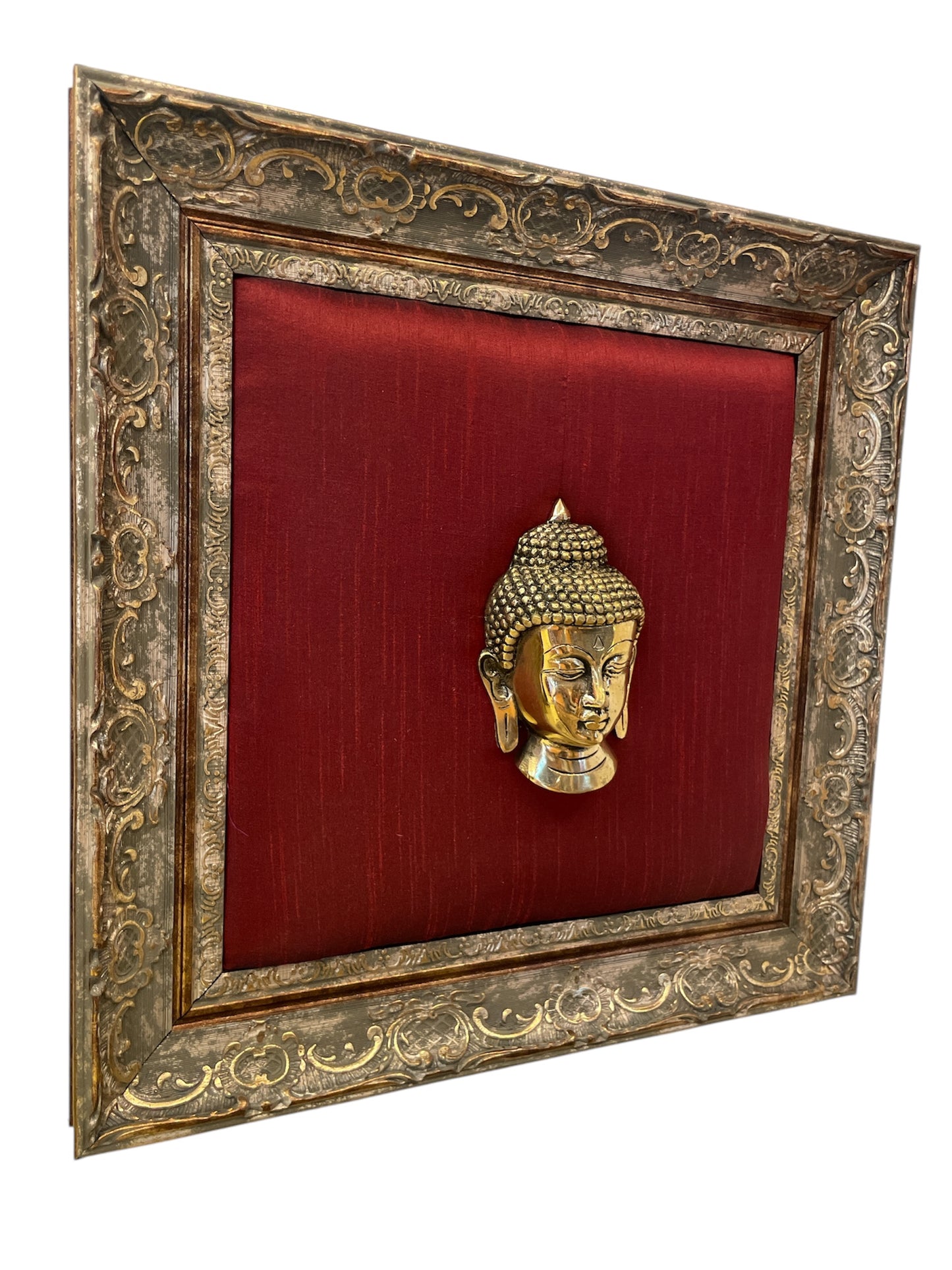 Brass Buddha with Red cushion in Moulded frame