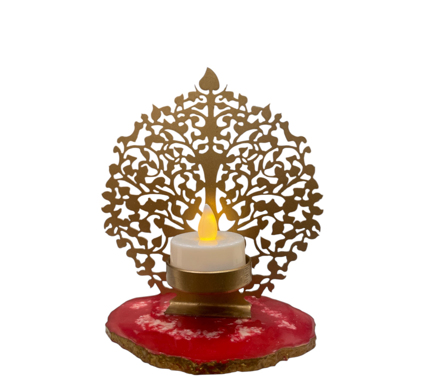 Golden Tree of life Lamp with Red Base