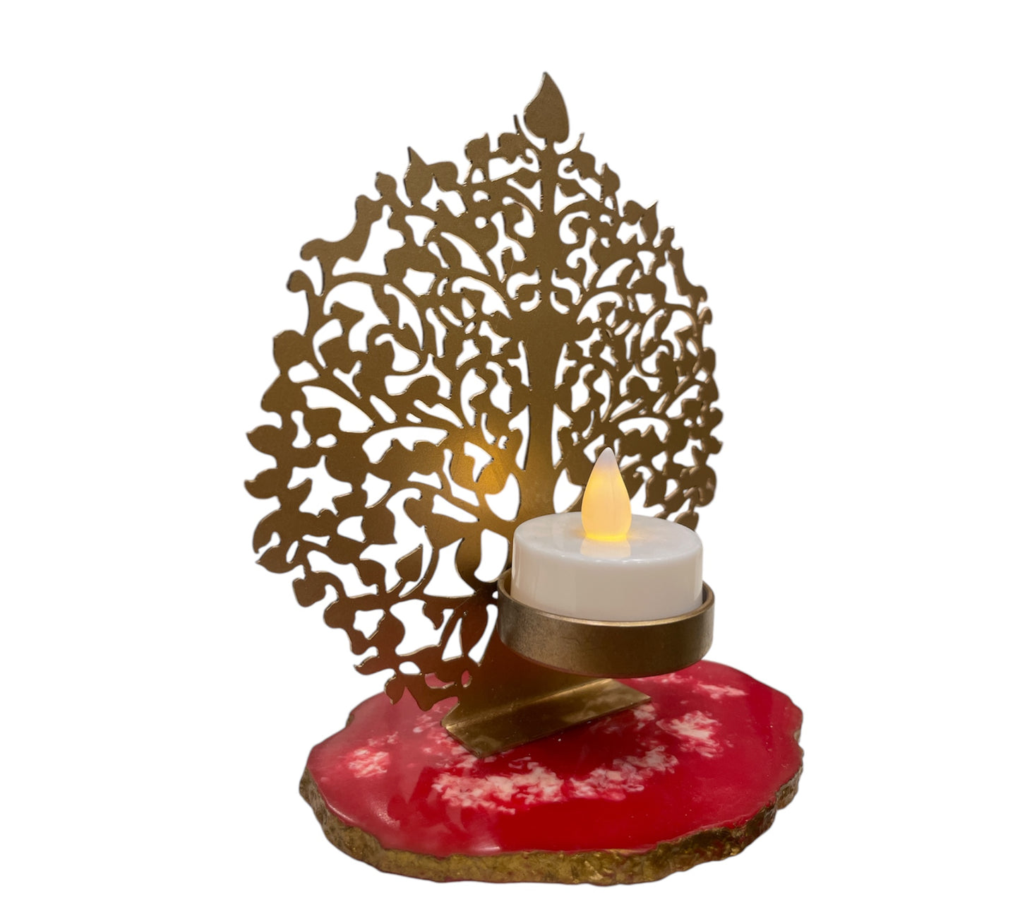 Golden Tree of life Lamp with Red Base