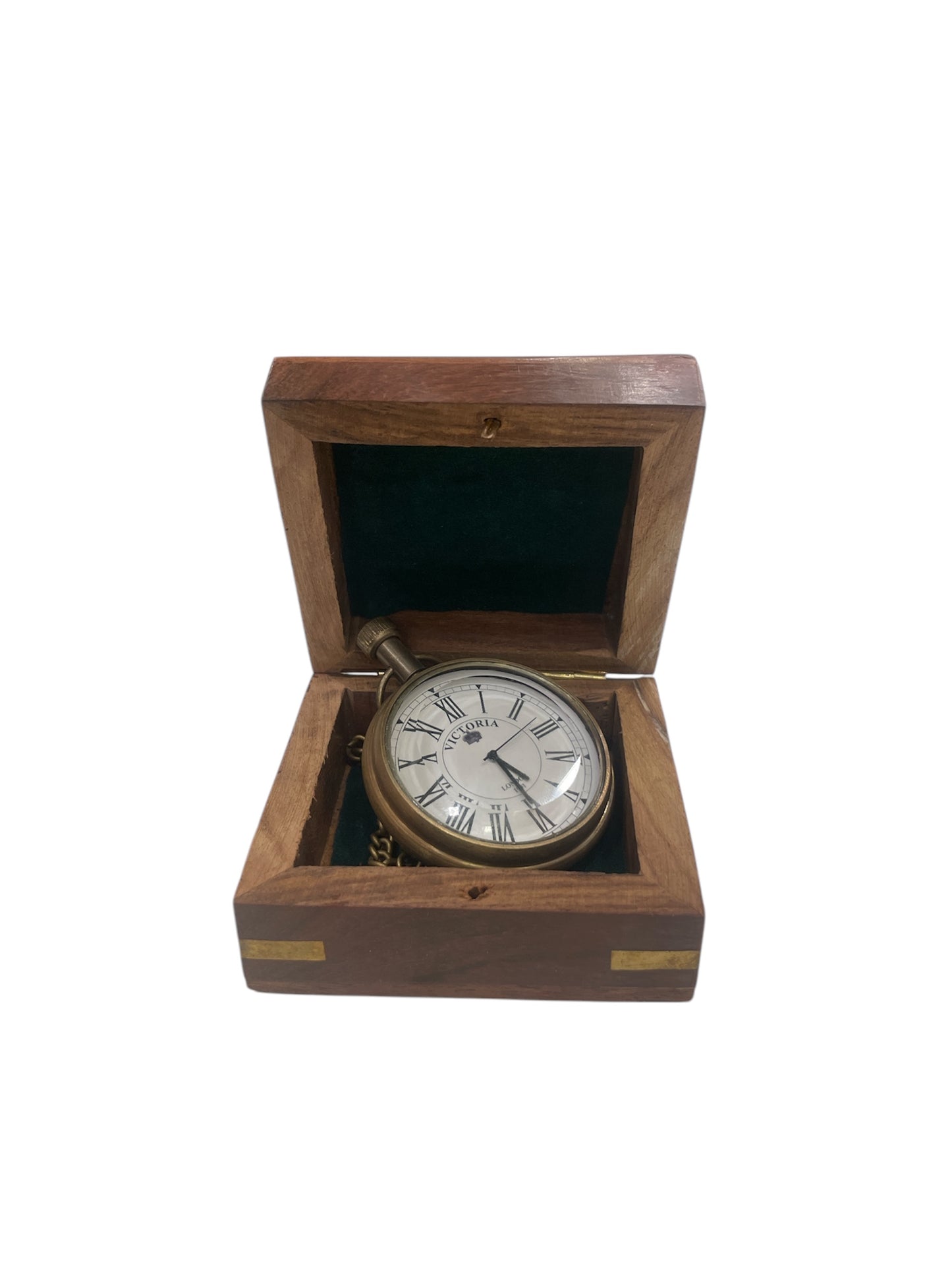 Vintage Brass Pocket Watch - Victoria With Wooden box