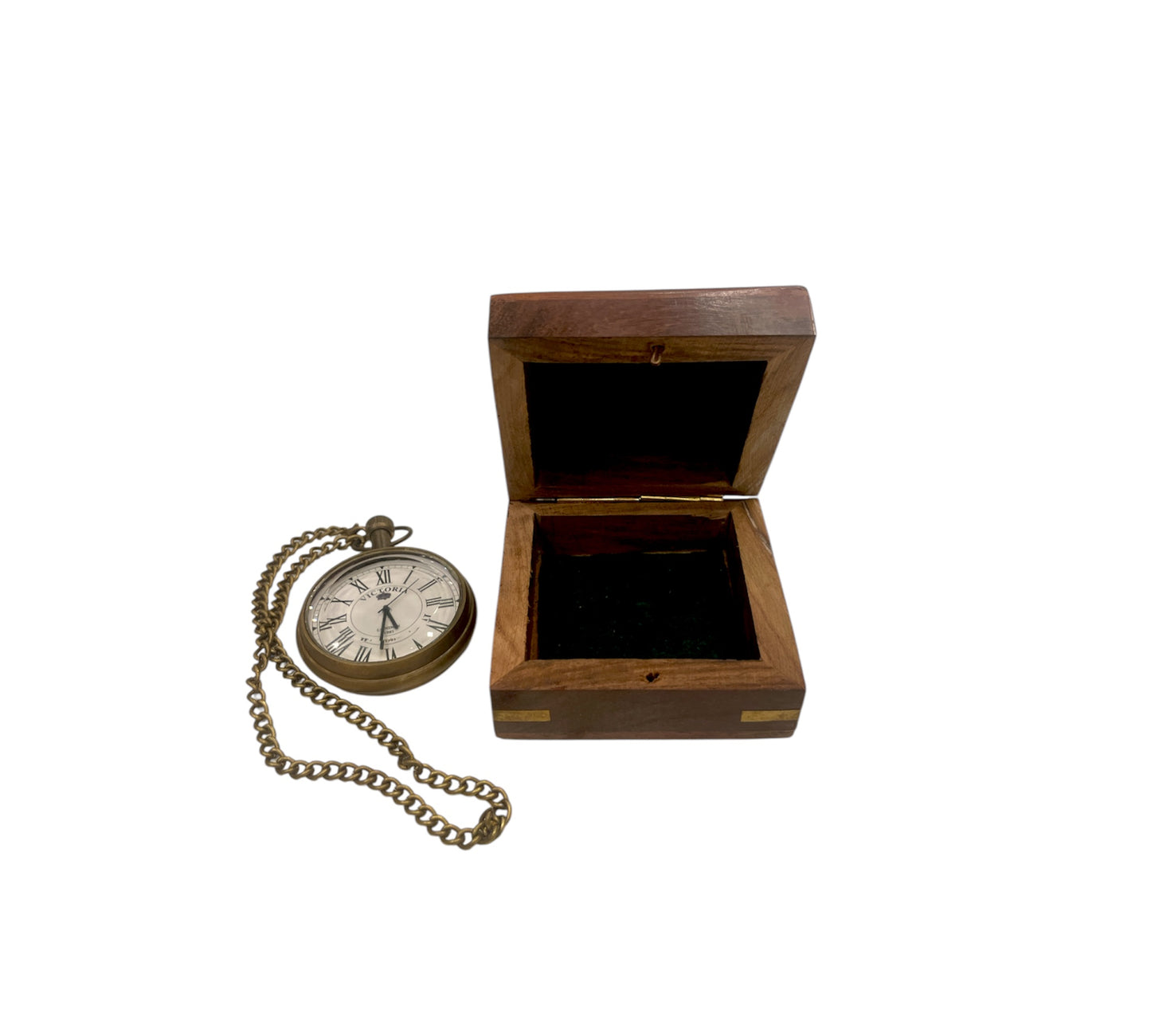 Vintage Brass Pocket Watch - Victoria With Wooden box