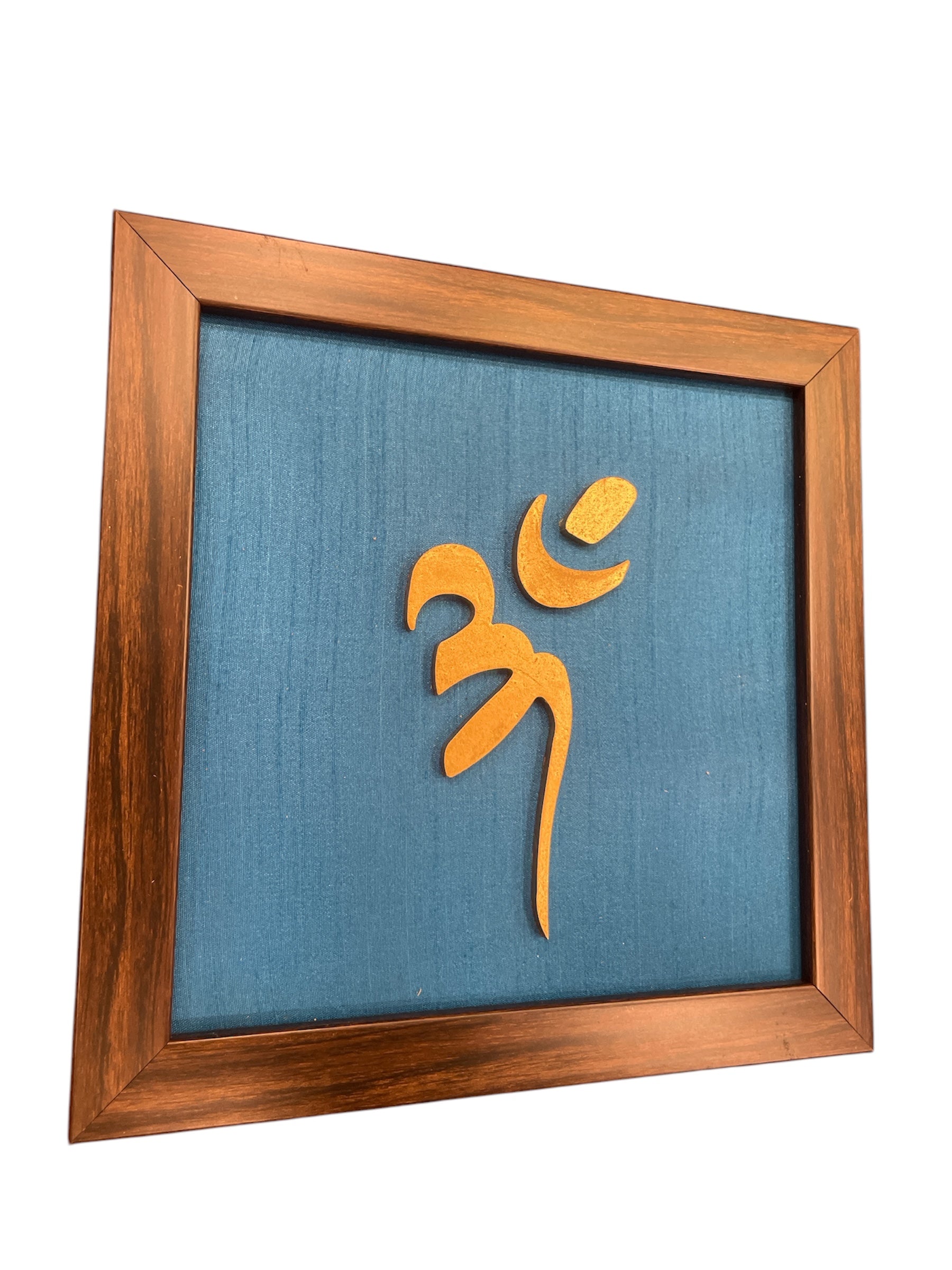 Vastu Aum Symbol in Metal on Blue silk Medium wall Mount Frame