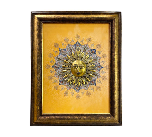 Brass Sun with Mandala Backdrop in moulded frame