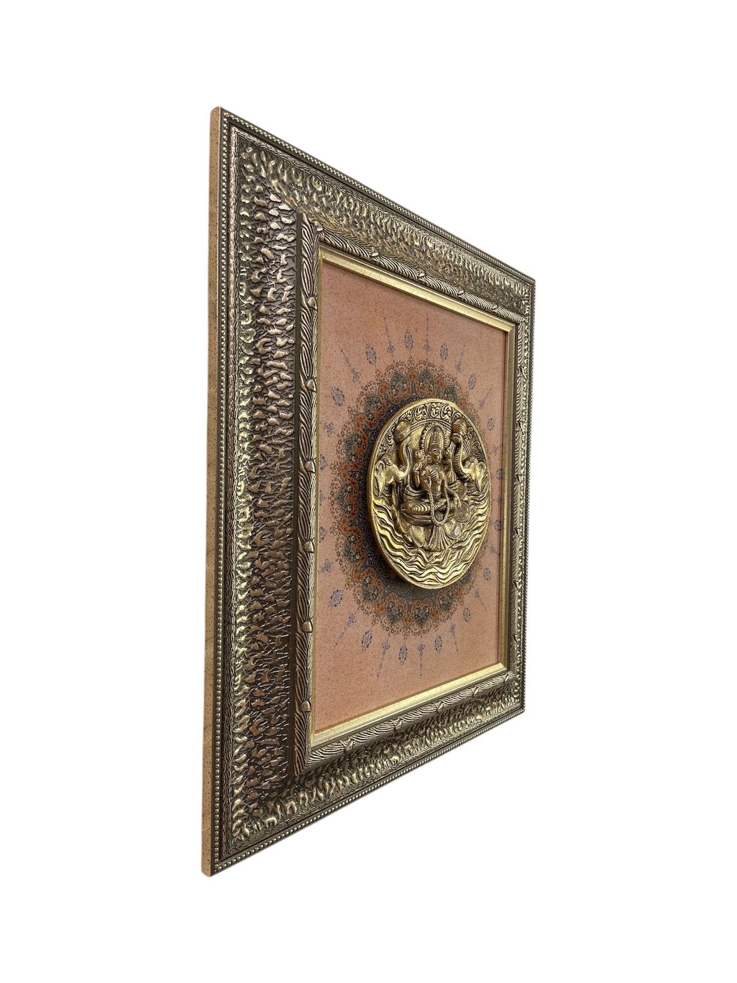 Brass Gaja Lakshmi with Mandala Backdrop in moulded frame