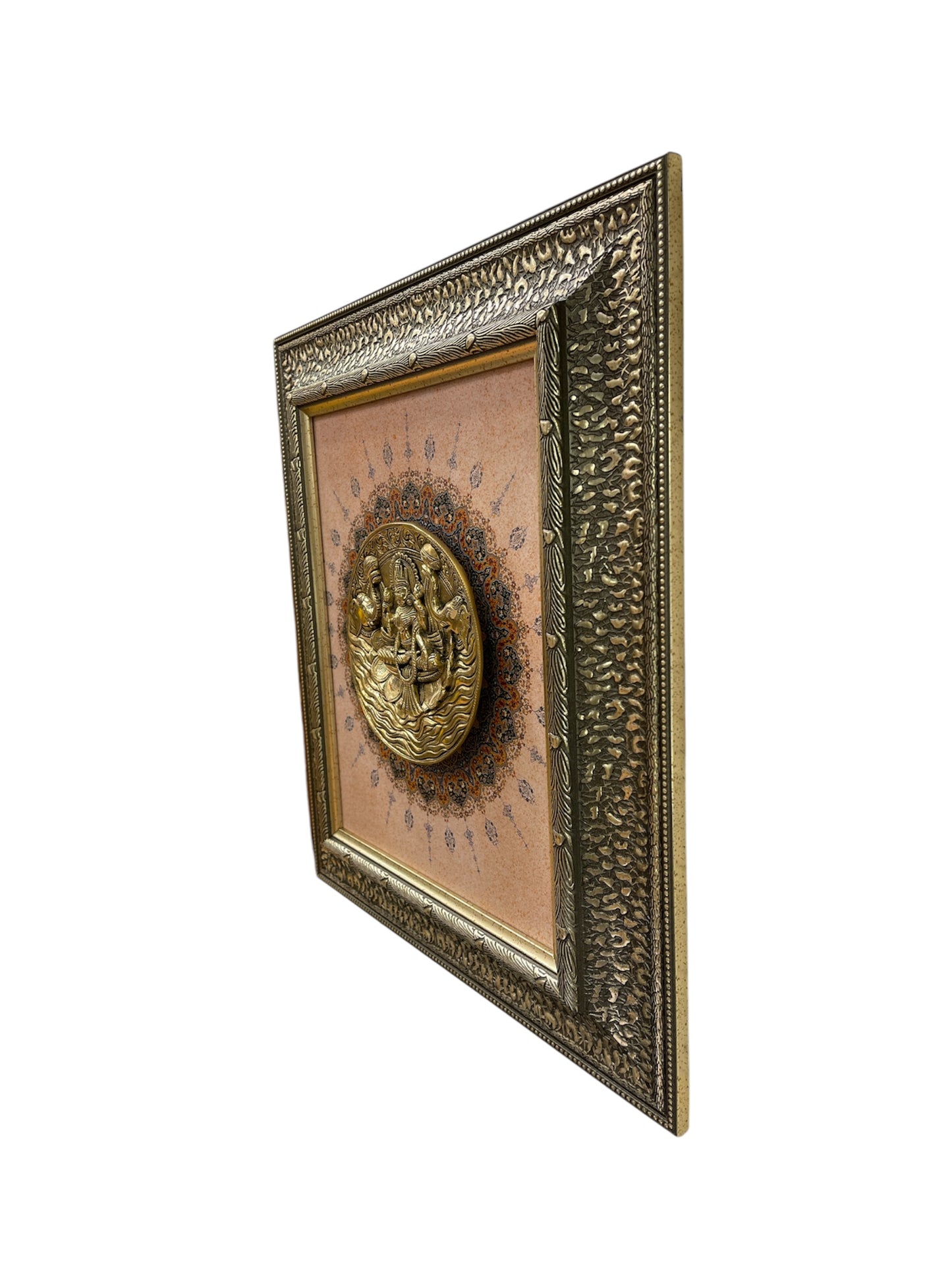 Brass Gaja Lakshmi with Mandala Backdrop in moulded frame