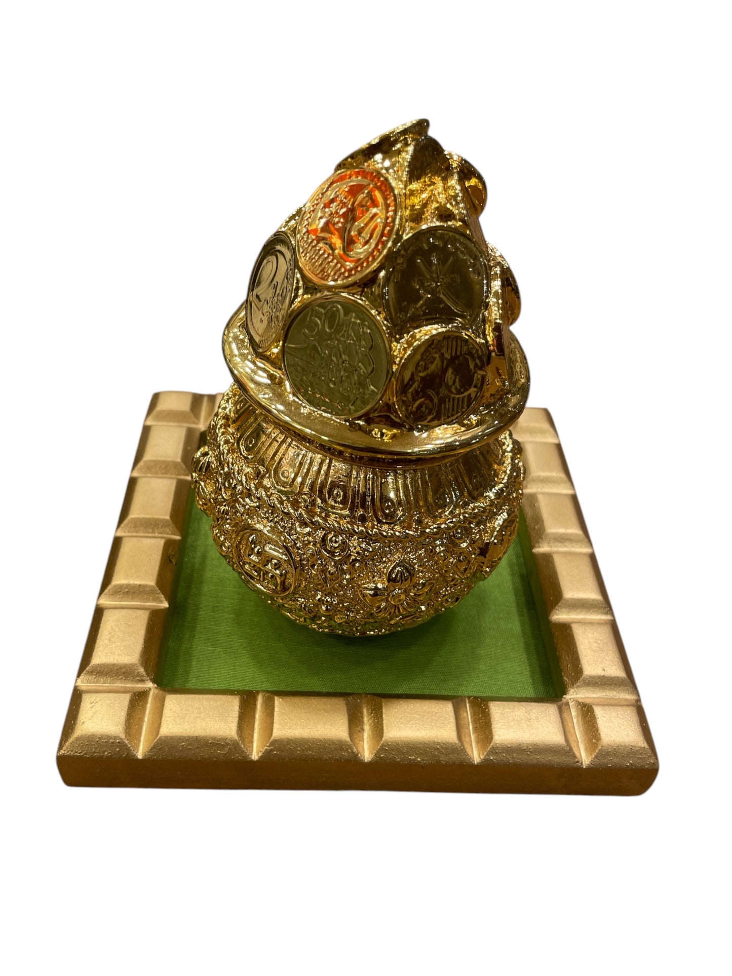 Kuber Kalash with World Currency Gold plated with Free Base Green Or Blue