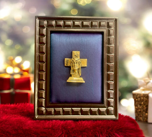 Brass Jesus in Wooden Frame