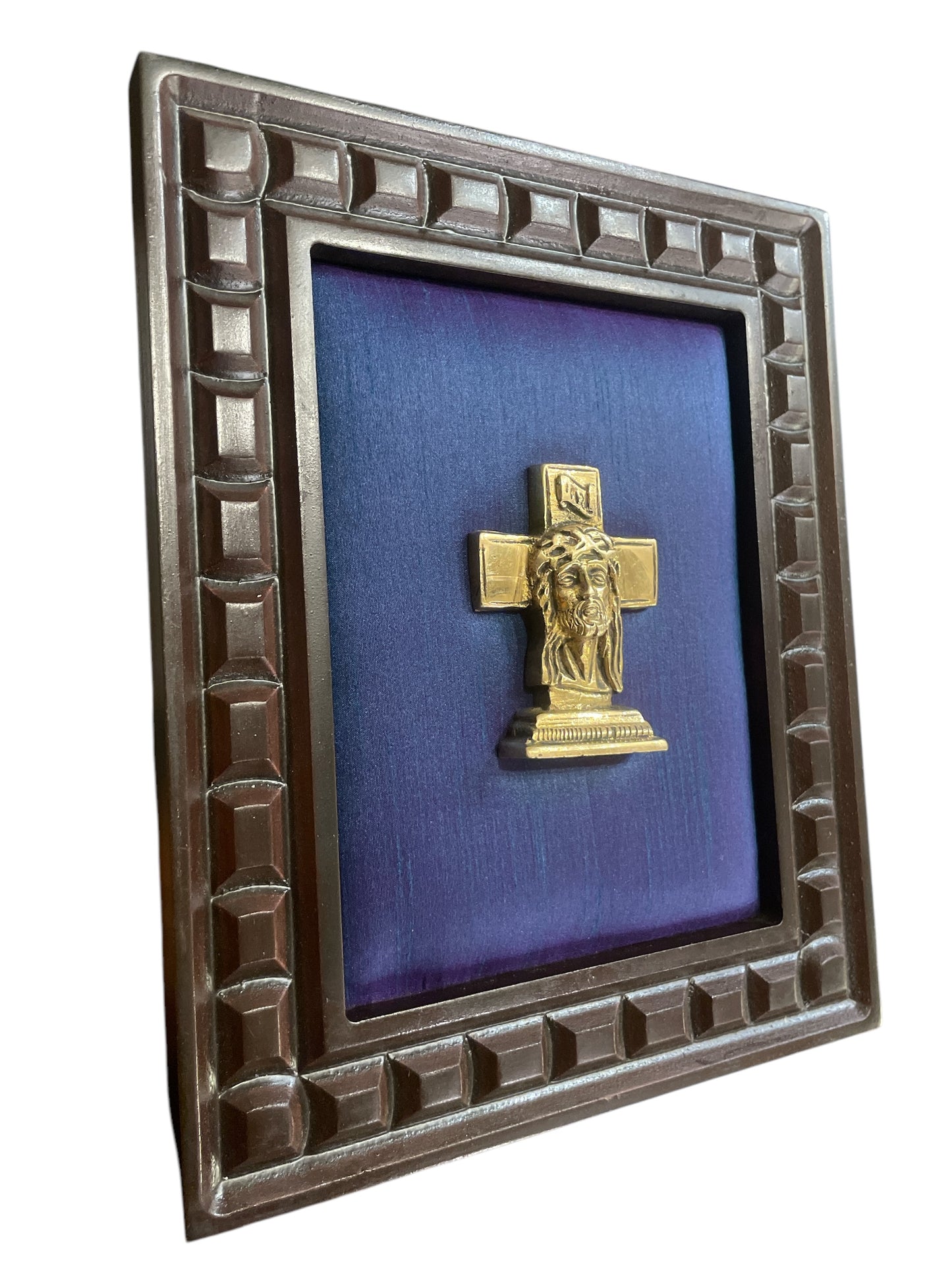 Brass Jesus in Wooden Frame