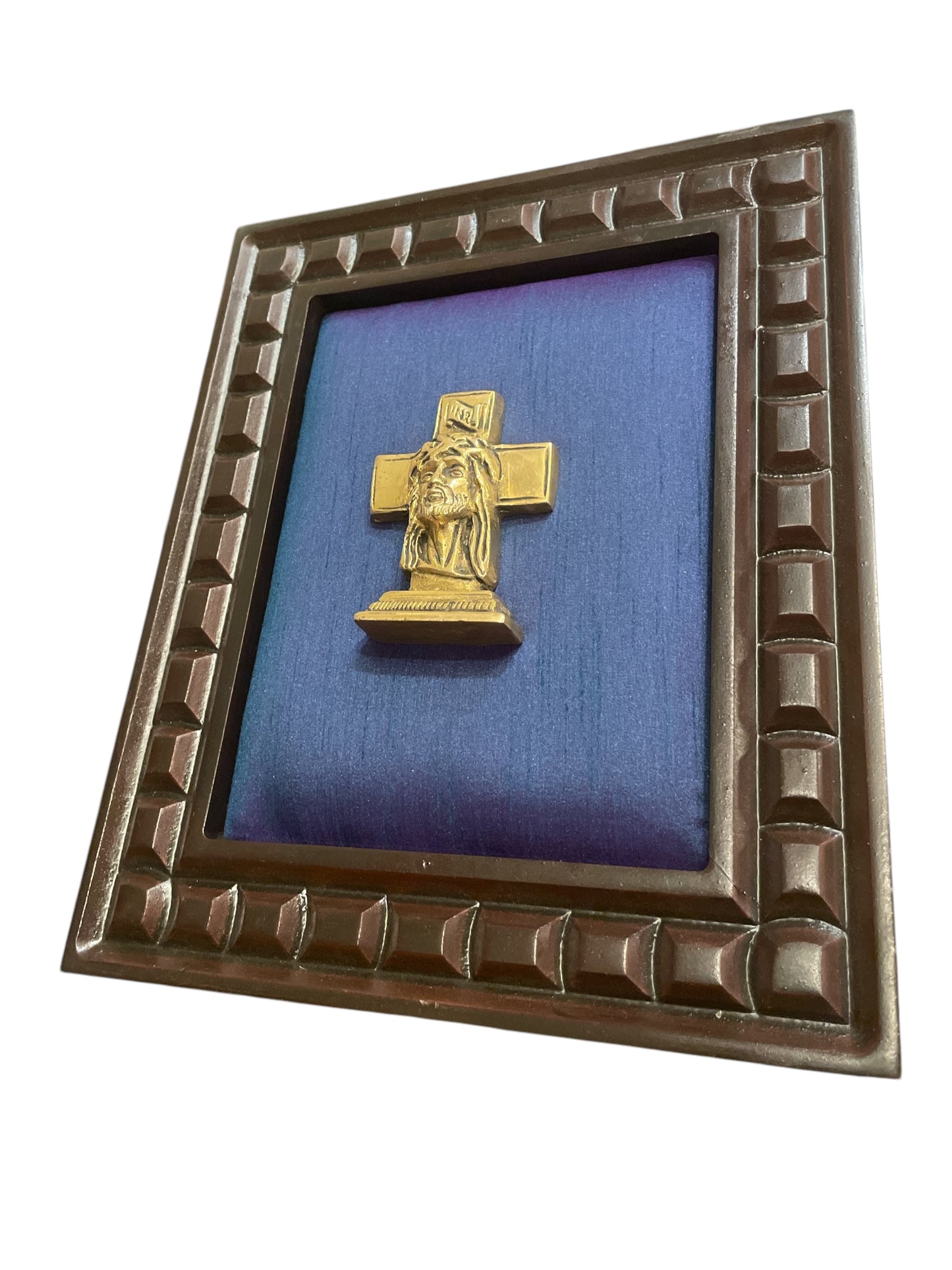 Brass Jesus in Wooden Frame