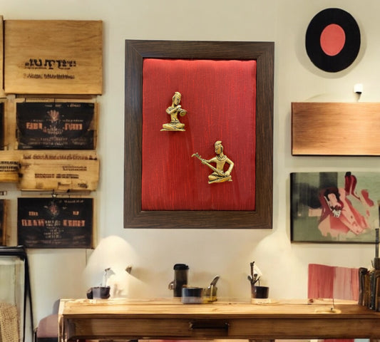 Brass Musicians with Wine Red Cushion in Brown Frame