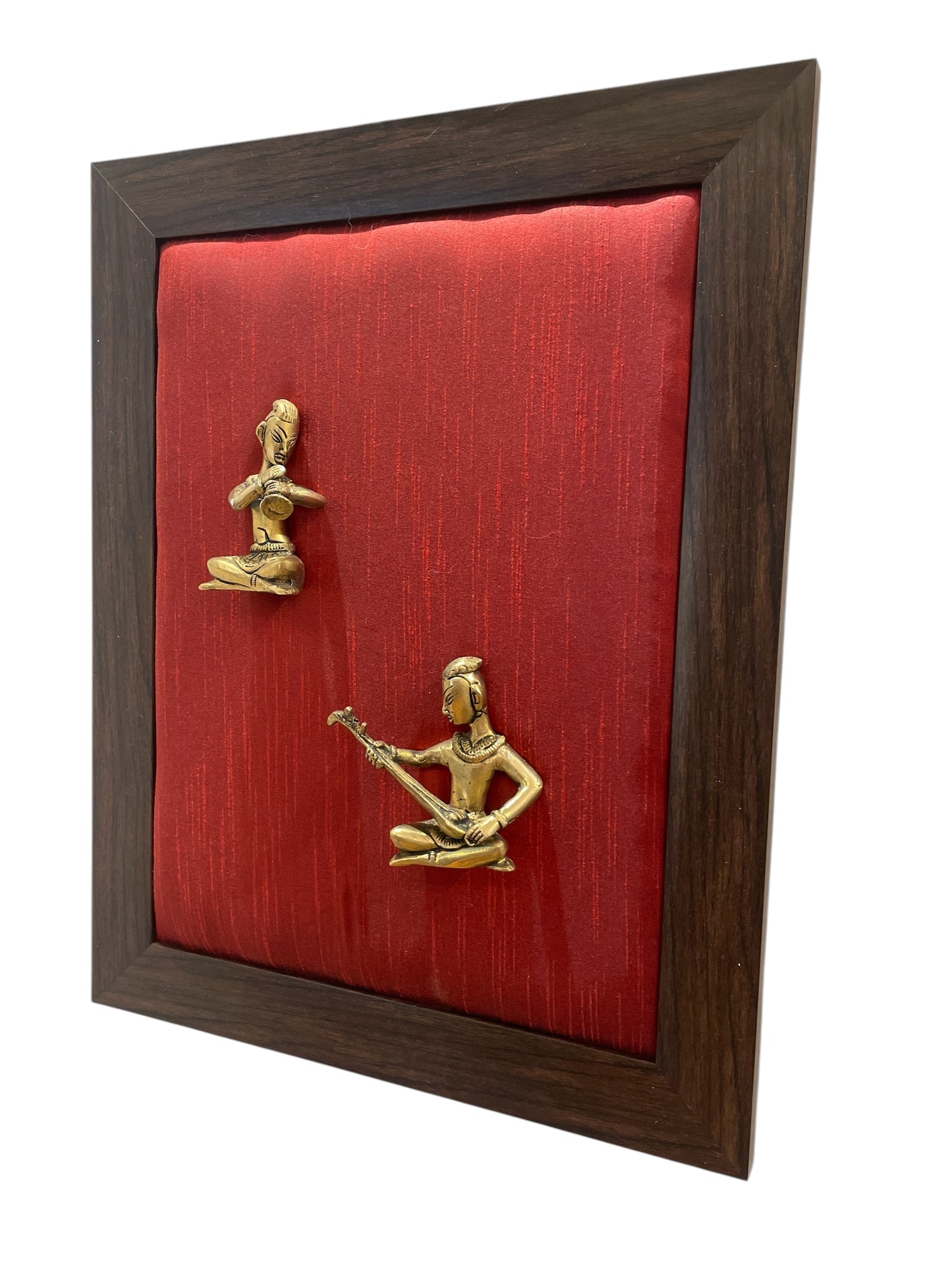 Brass Musicians with Wine Red Cushion in Brown Frame