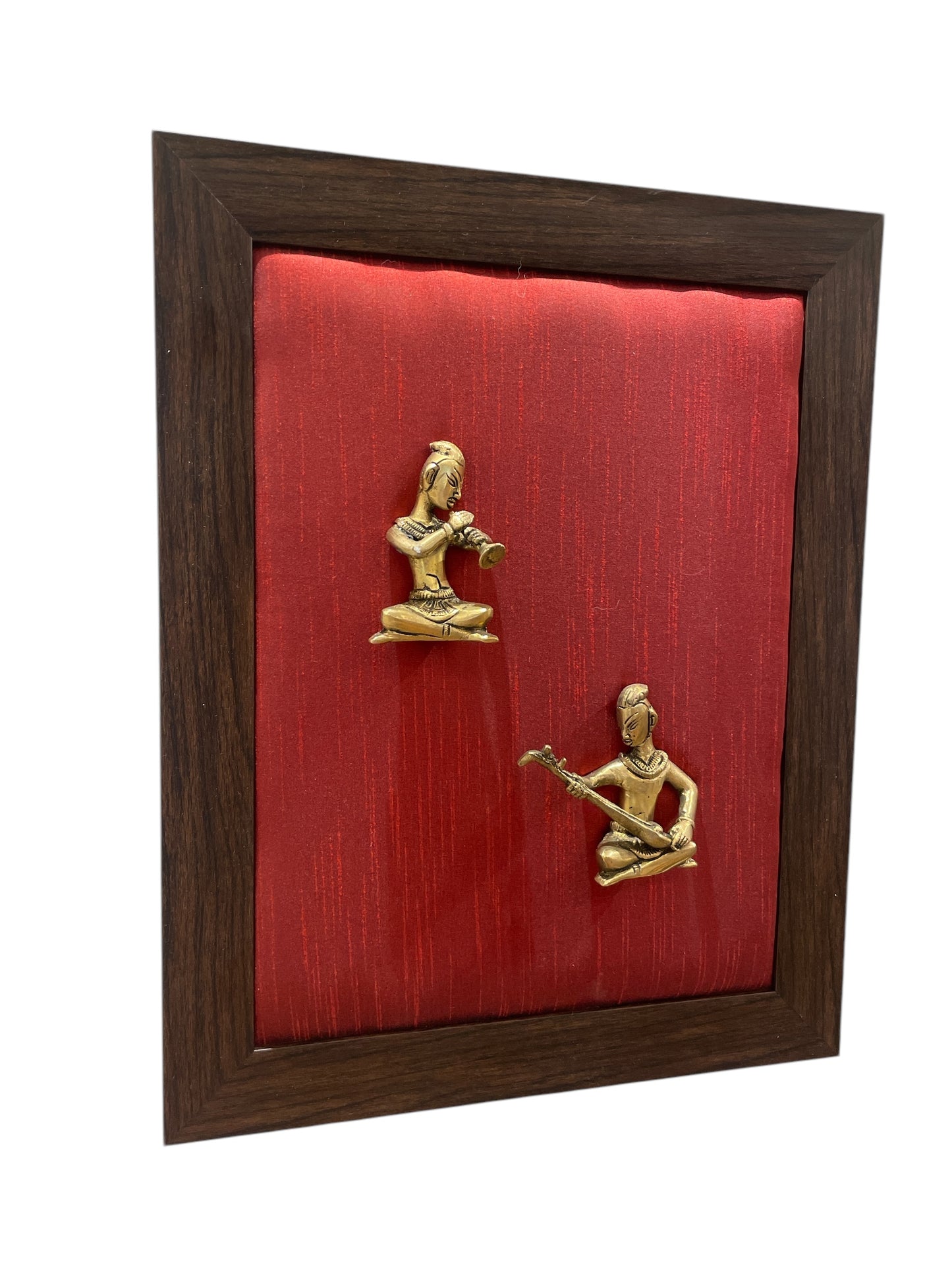 Brass Musicians with Wine Red Cushion in Brown Frame