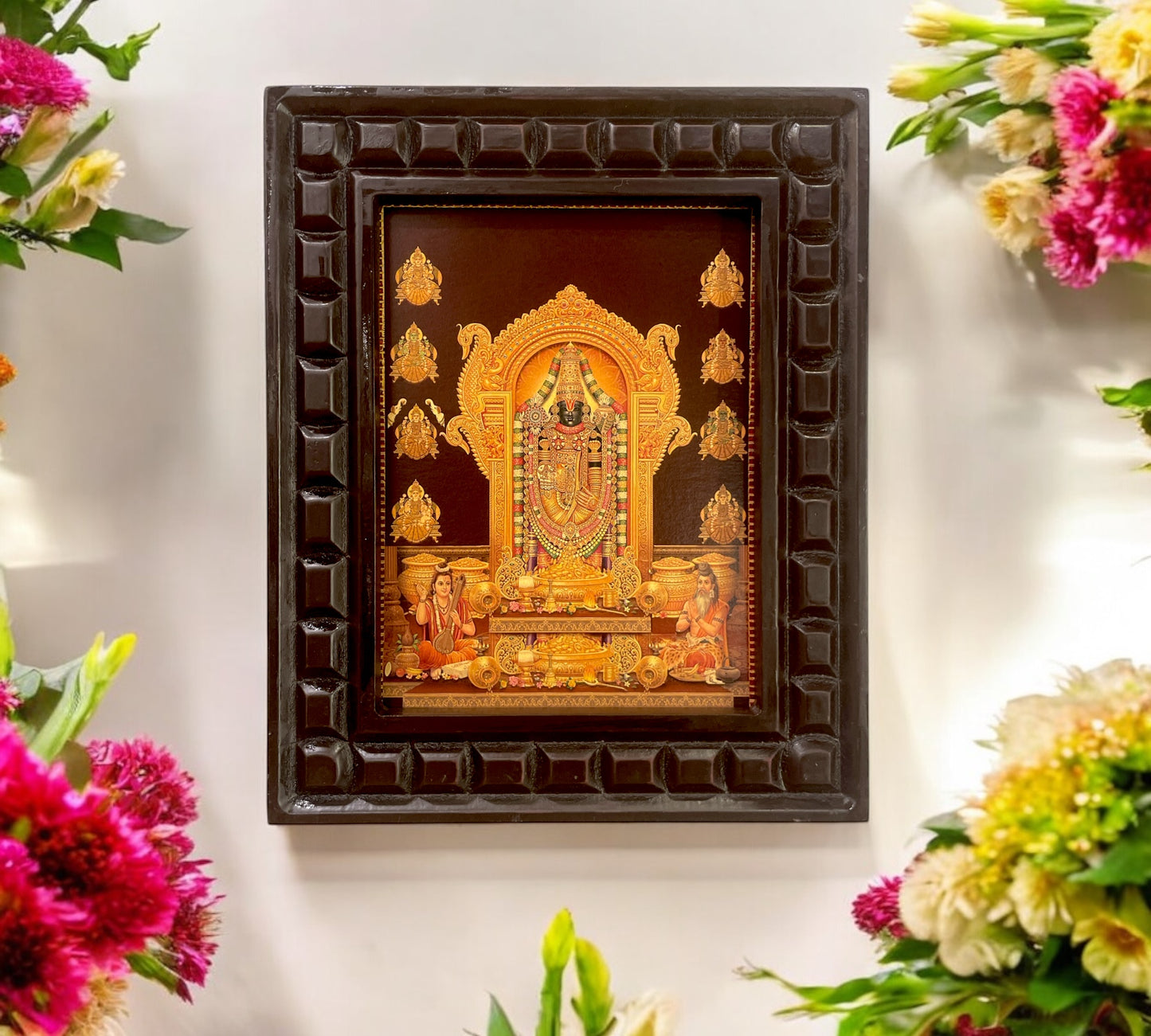 Tirupati balaji with Astalakshmi Gold foiled artwork in wooden frame