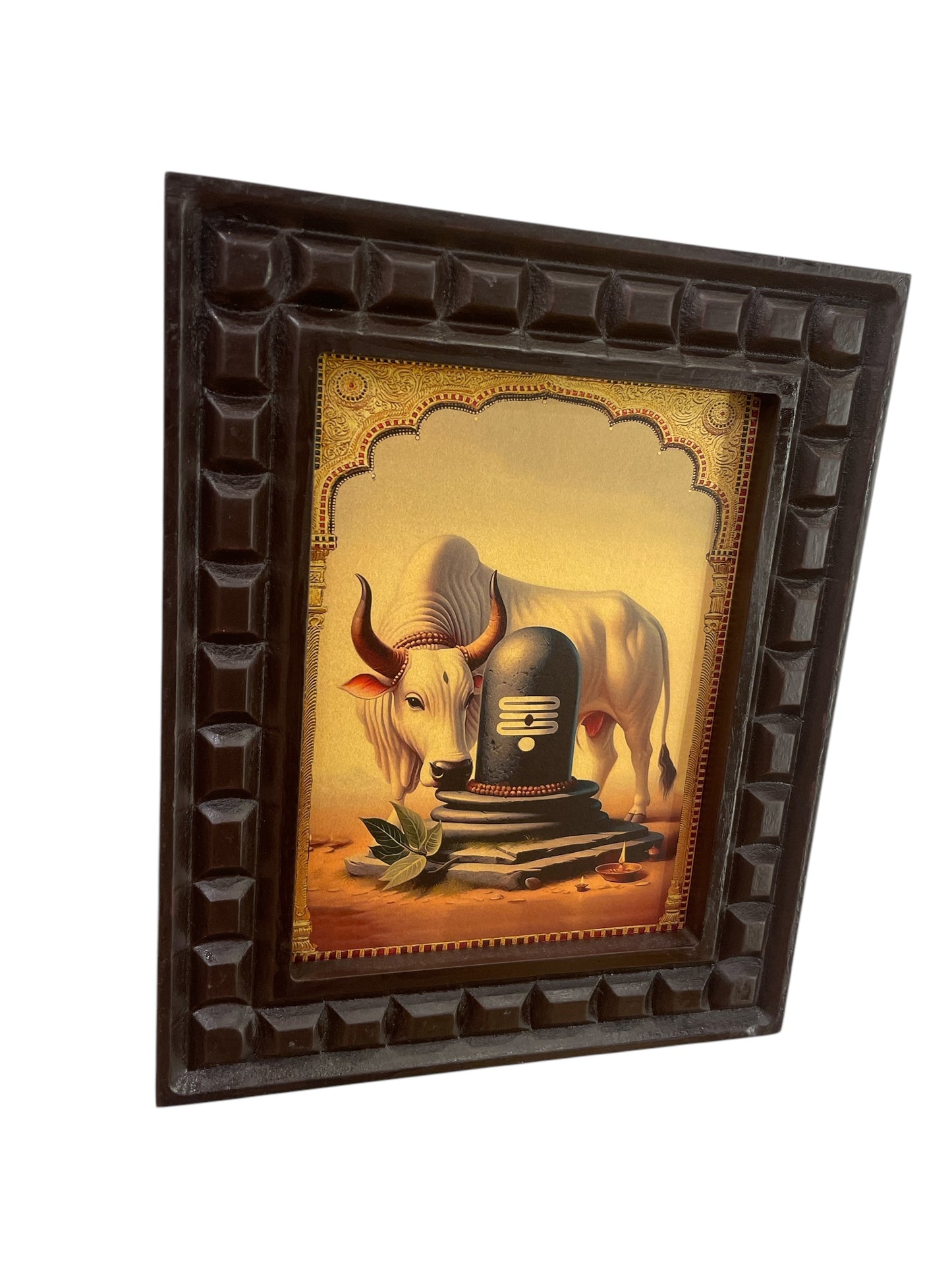 Nandi and Linga Shiva Gold Foiled artwork in wooden frame