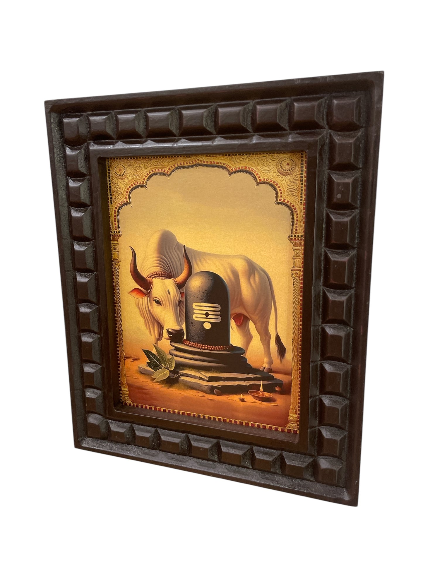 Nandi and Linga Shiva Gold Foiled artwork in wooden frame