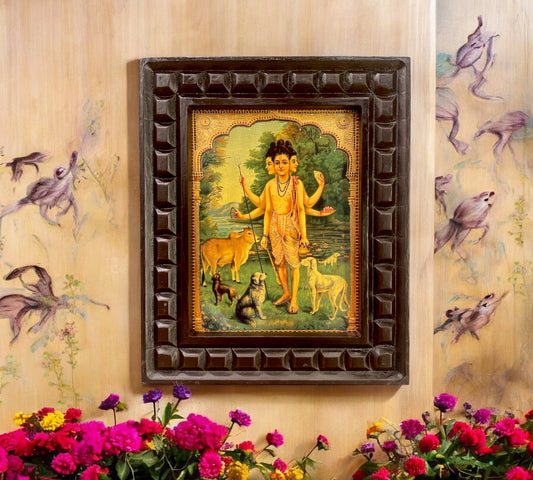 Dattatreya -2 gold foiled artwork in wooden frame