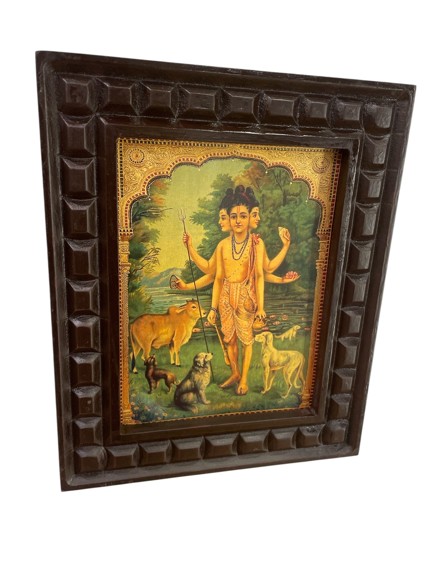 Dattatreya -2 gold foiled artwork in wooden frame