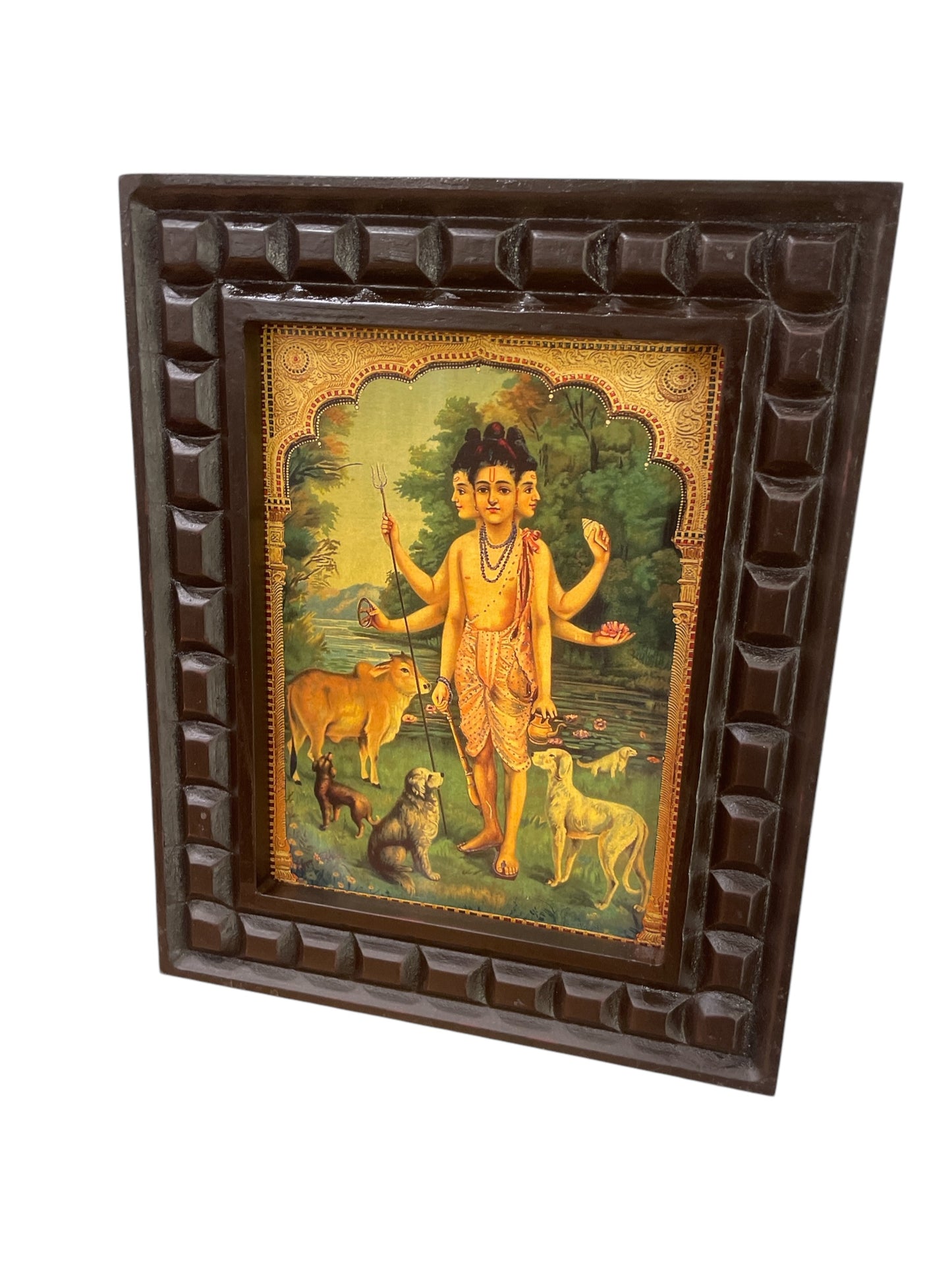 Dattatreya -2 gold foiled artwork in wooden frame