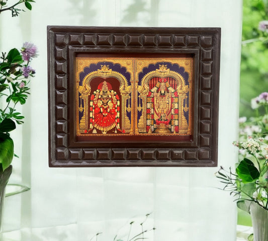 Tirupati balaji and Padmavathi -2 gold foiled artwork in wooden frame