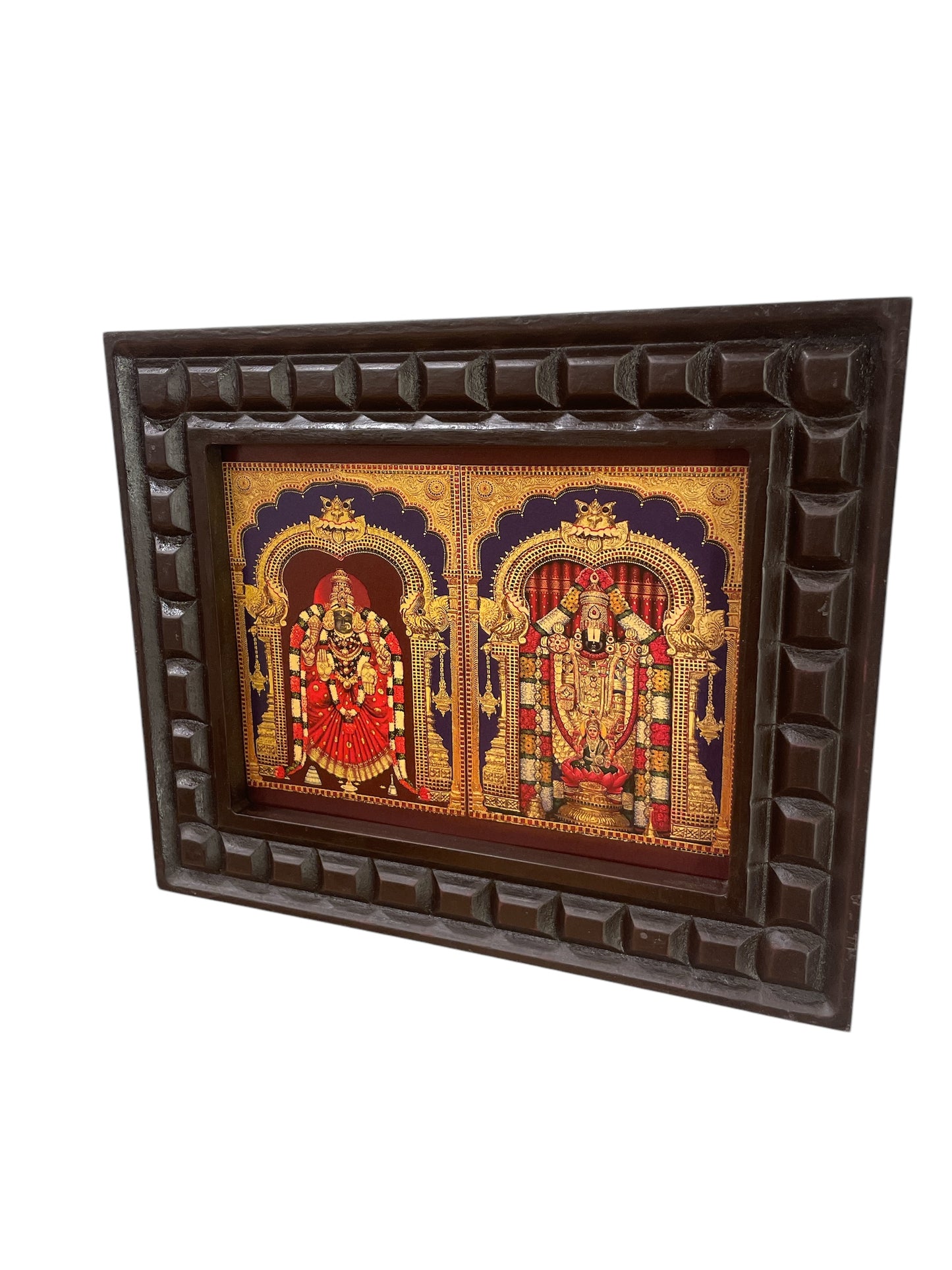 Tirupati balaji and Padmavathi -2 gold foiled artwork in wooden frame