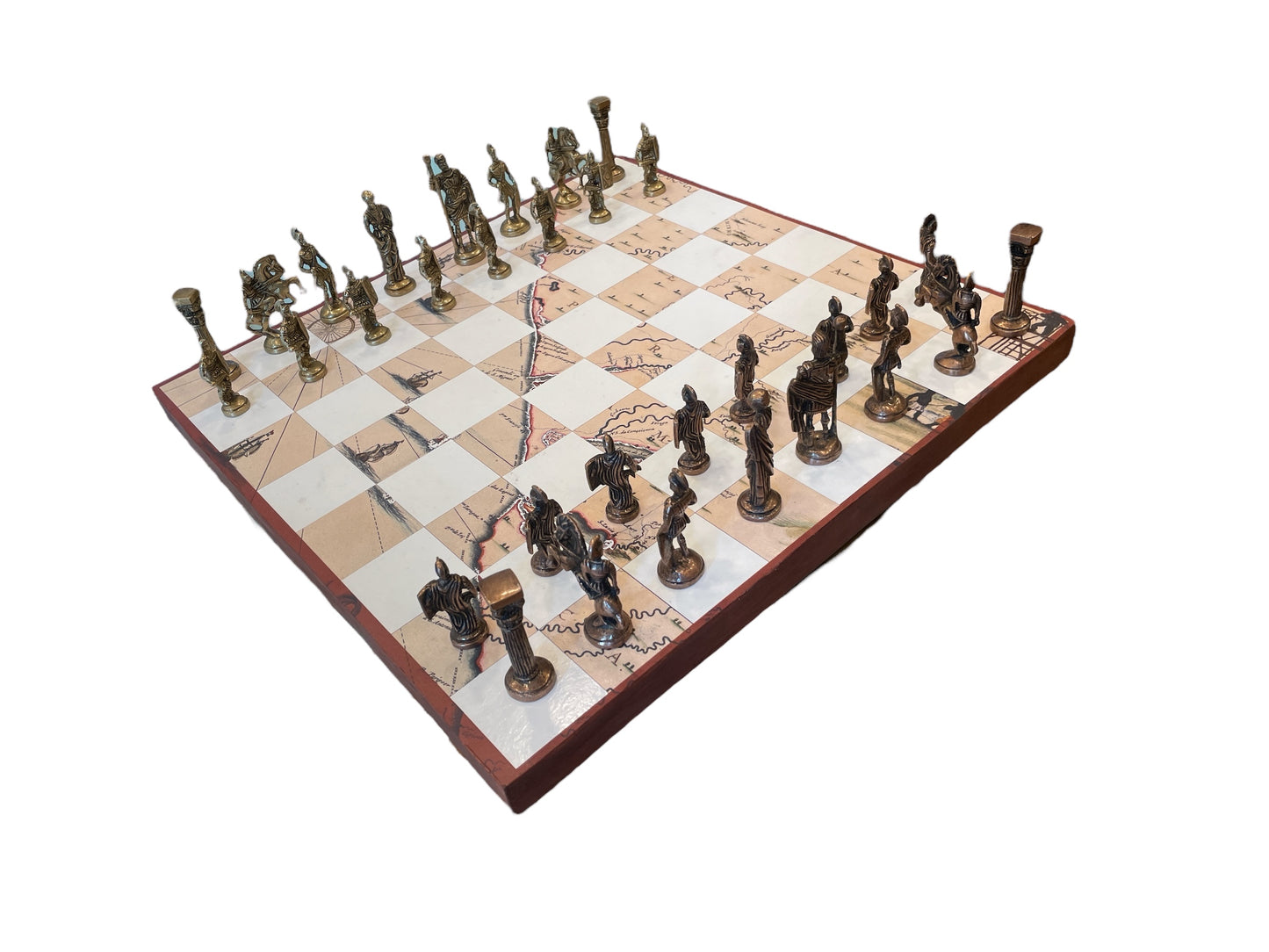 Vintage Map Chess borad with Greek Metal Players