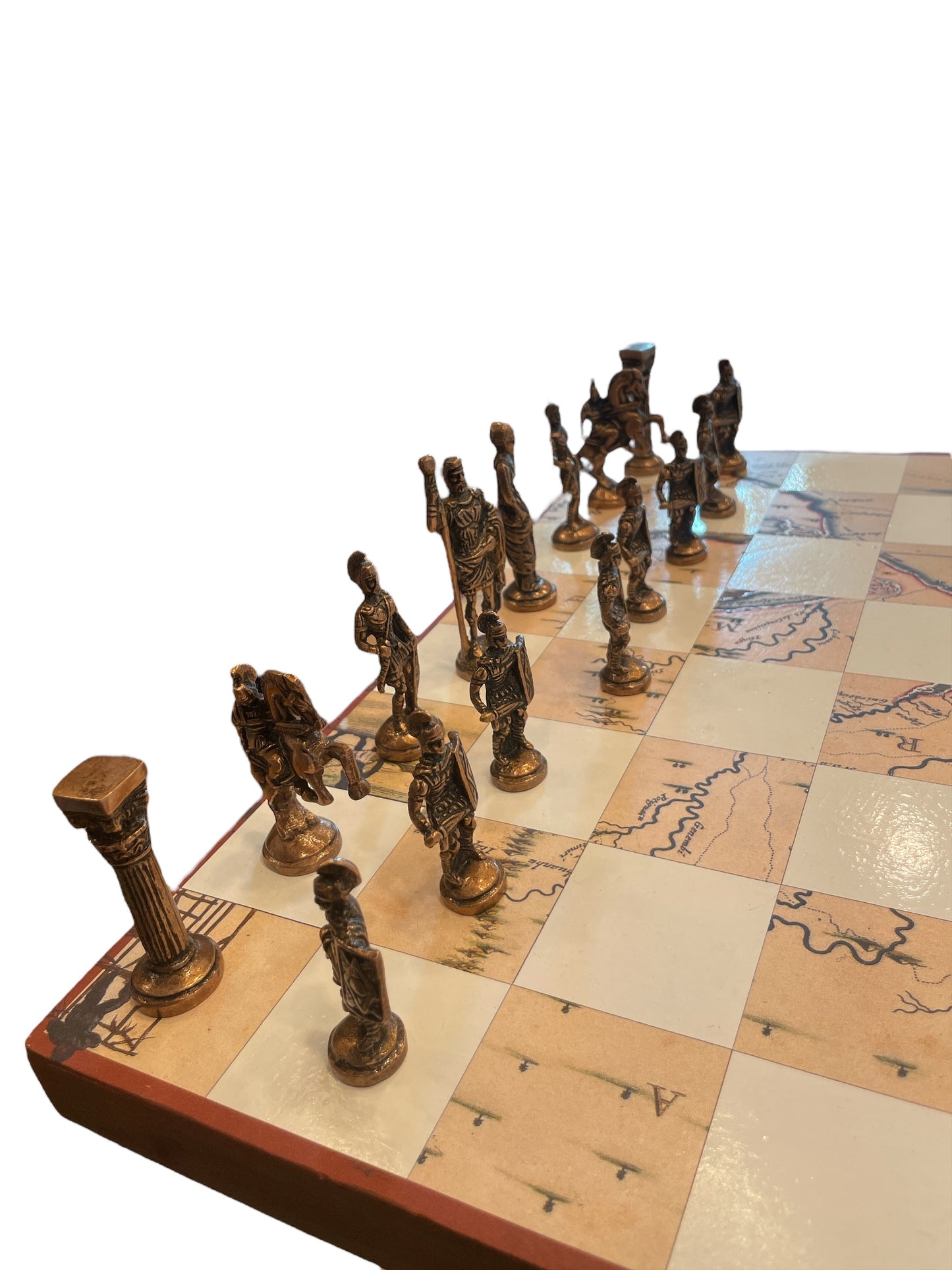 Vintage Map Chess borad with Greek Metal Players