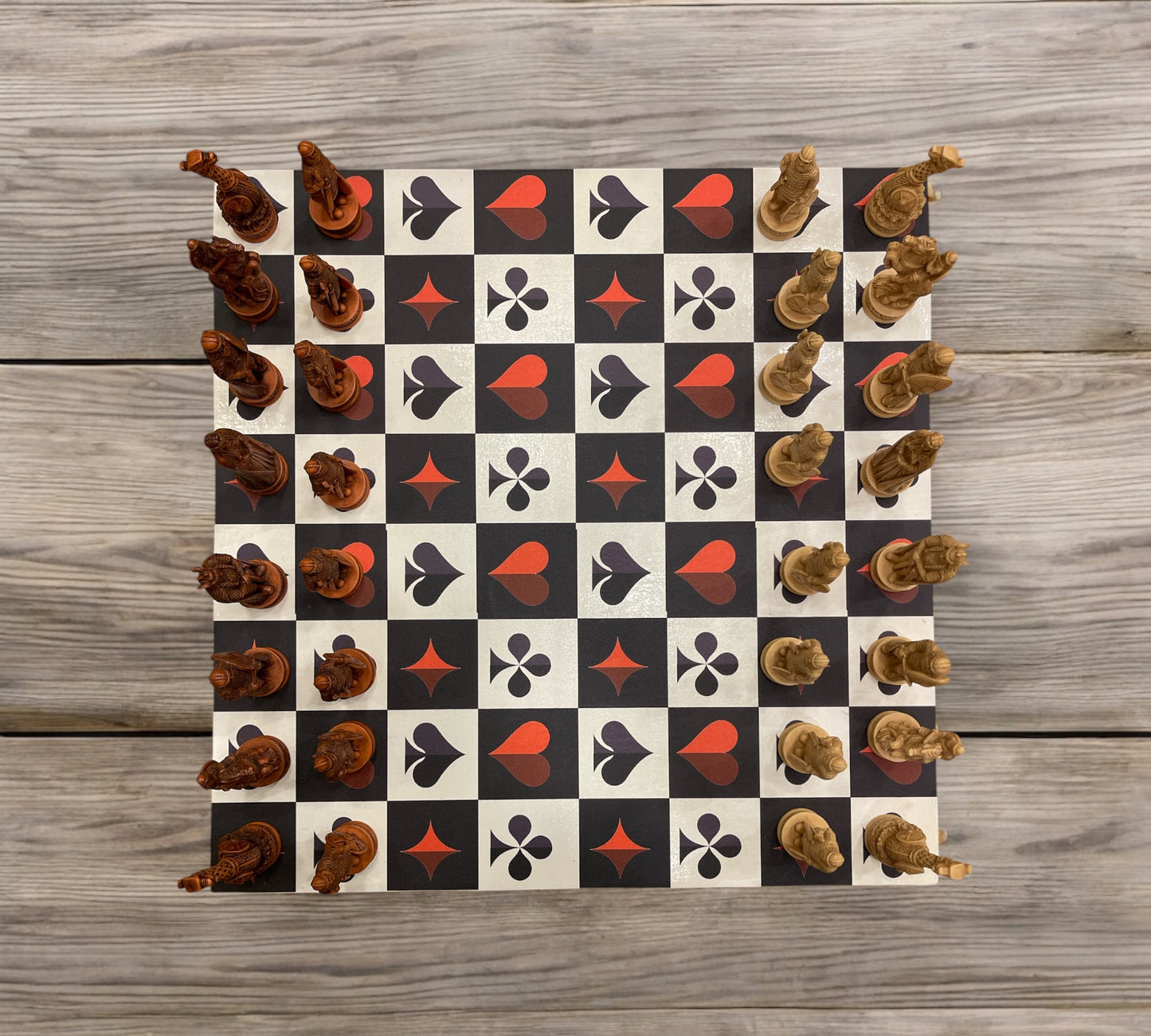 Chess Board - Deck Tile Pattern board with Vikings style Players marble dust