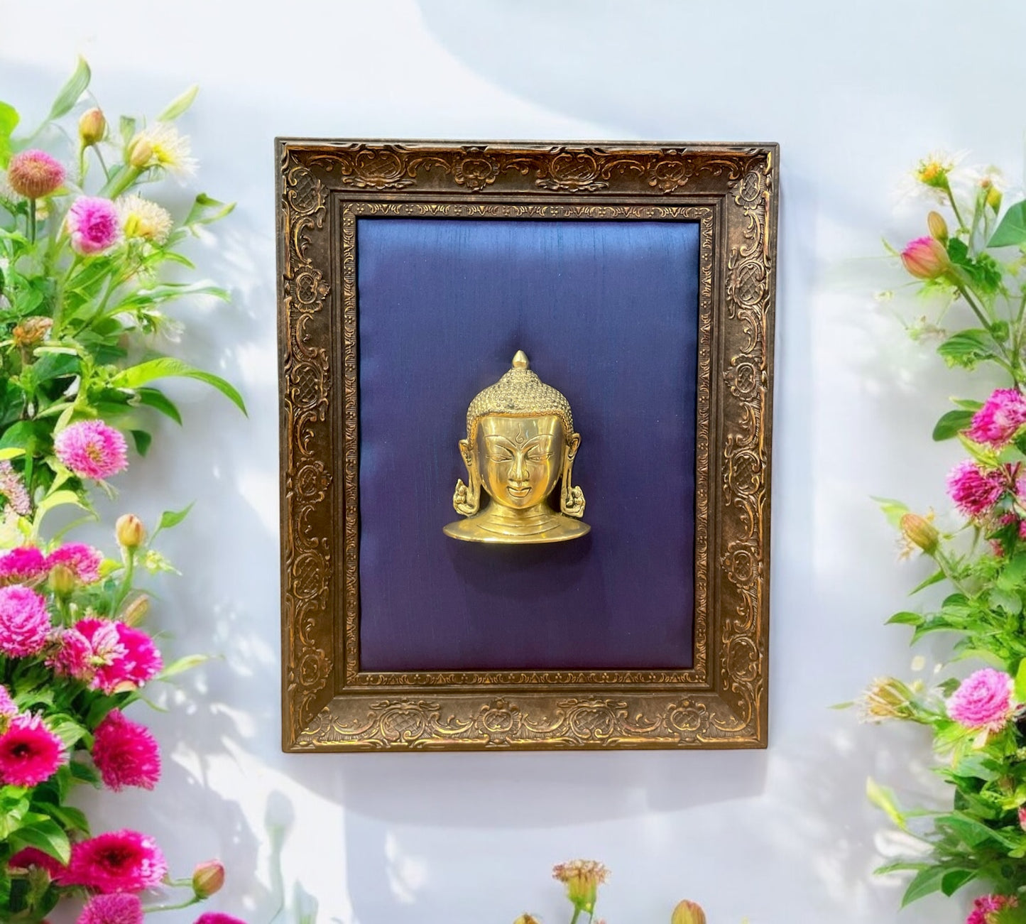 Brass Buddha With Ocean Blue in Moulded Frame