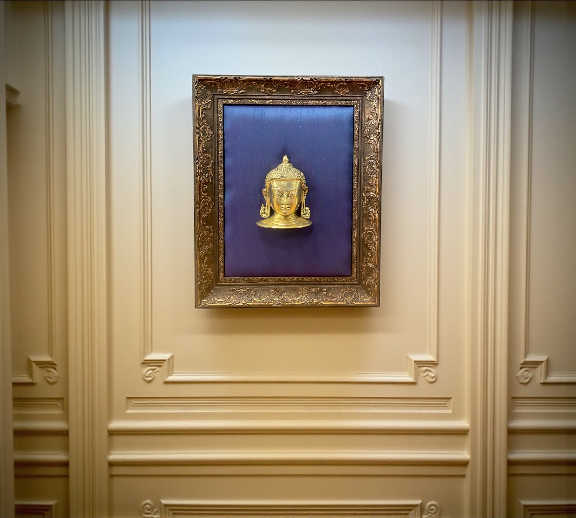 Brass Buddha With Ocean Blue in Moulded Frame