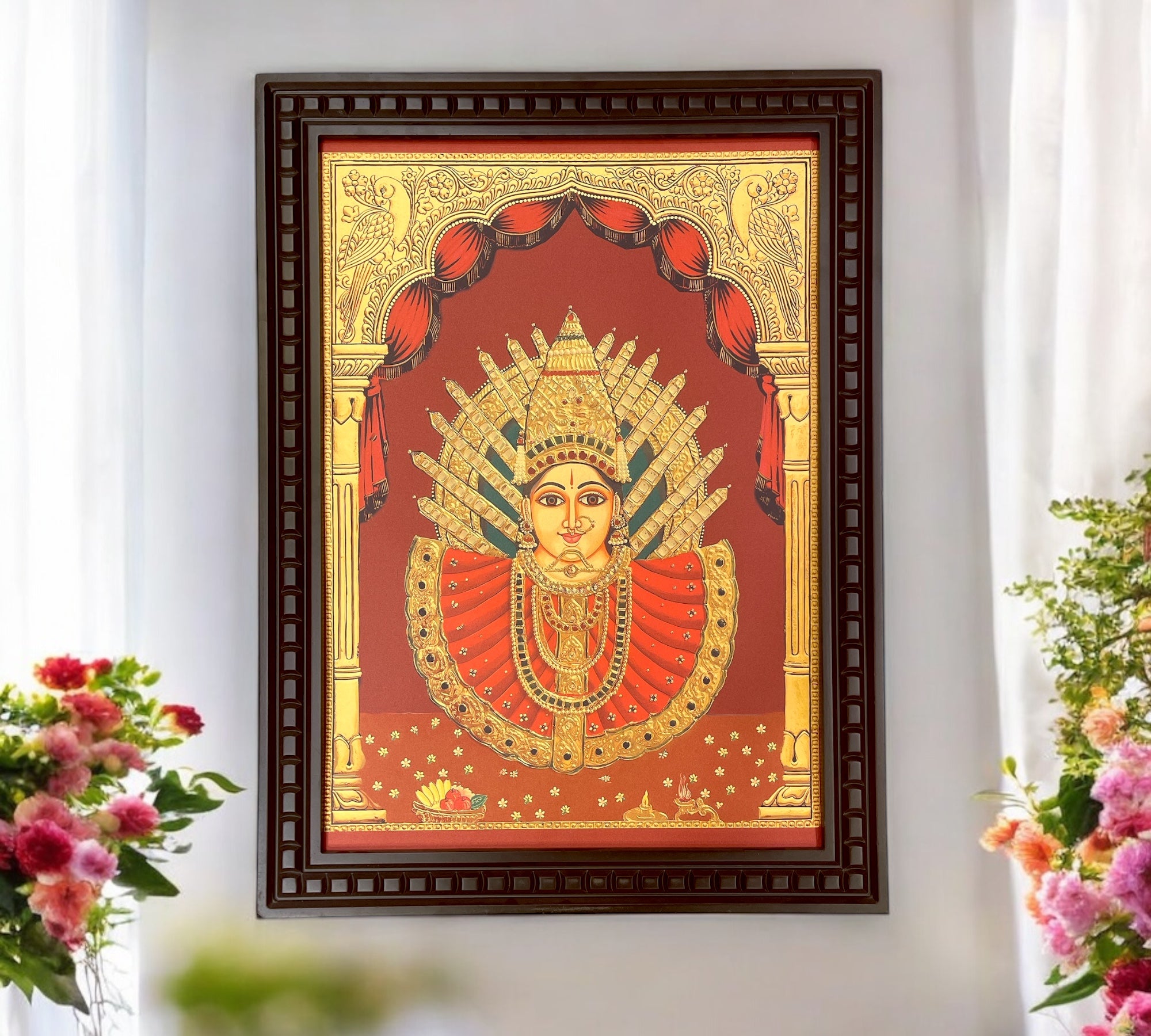 Yellamma Gold foiled art with wooden frame
