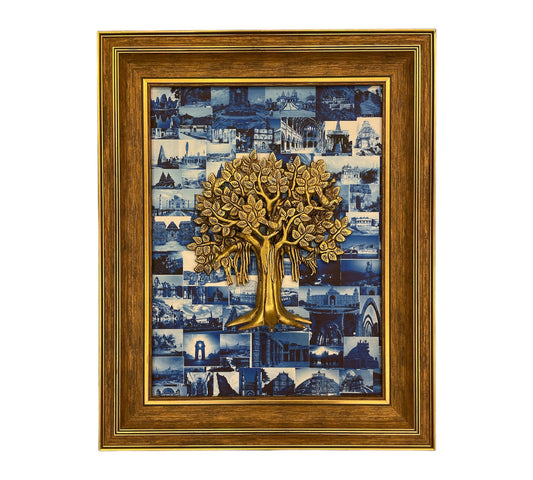 Brass Tree with Monuments of India Backdrop in moulded Frame