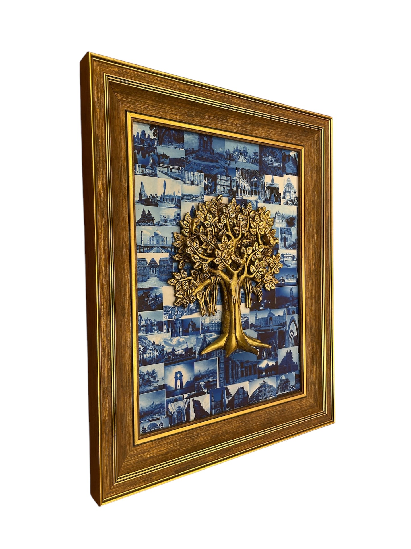 Brass Tree with Monuments of India Backdrop in moulded Frame