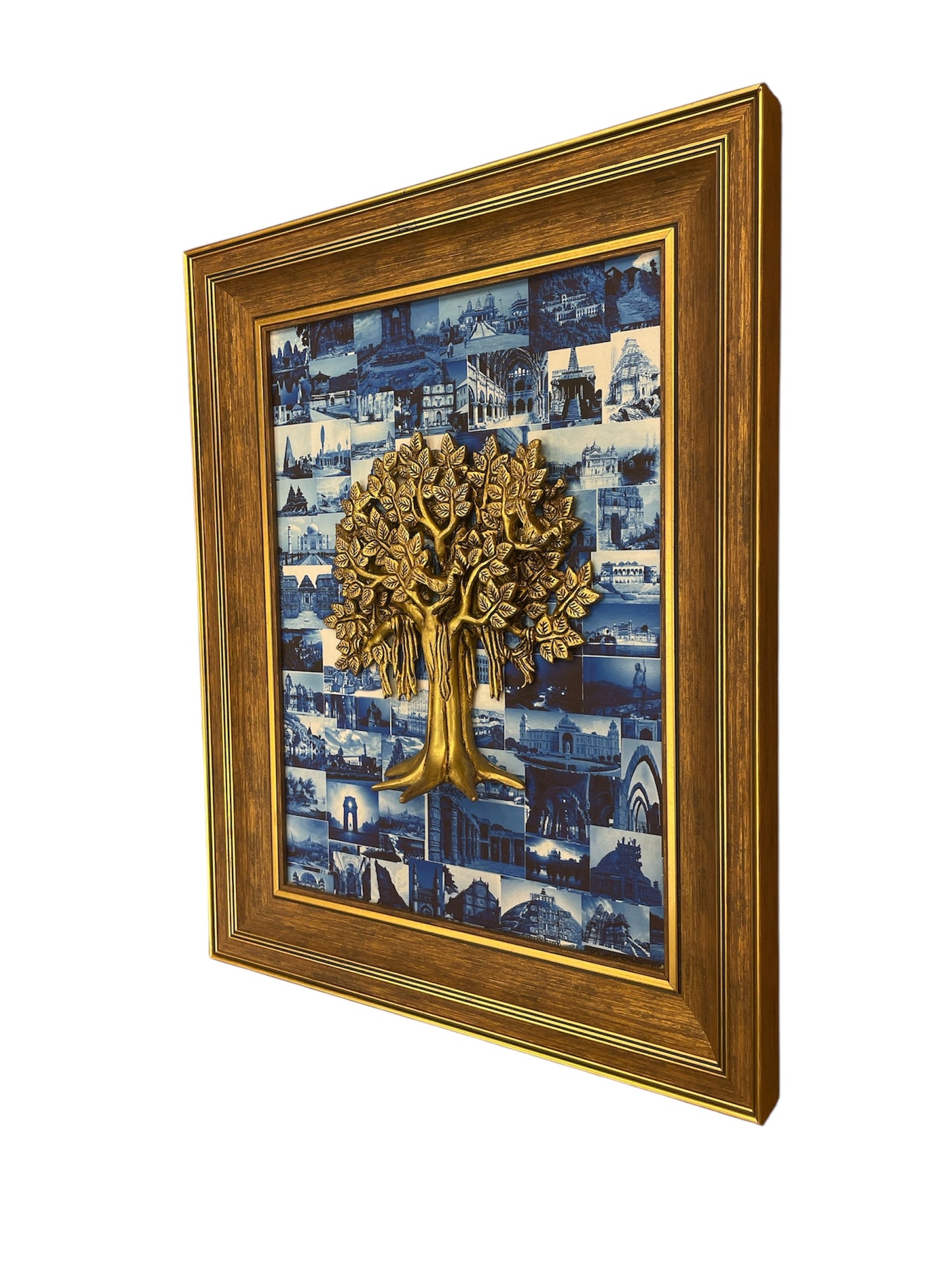 Brass Tree with Monuments of India Backdrop in moulded Frame