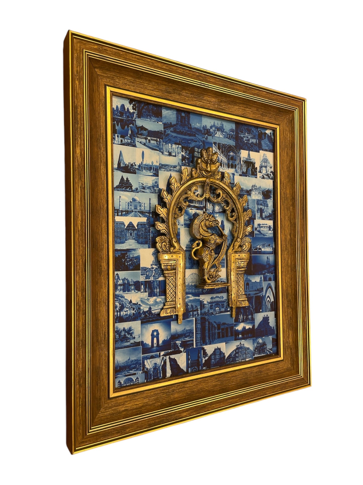 Brass Mythical Indian Creature and Prabavali with Monuments of india Backdrop in moulded frame