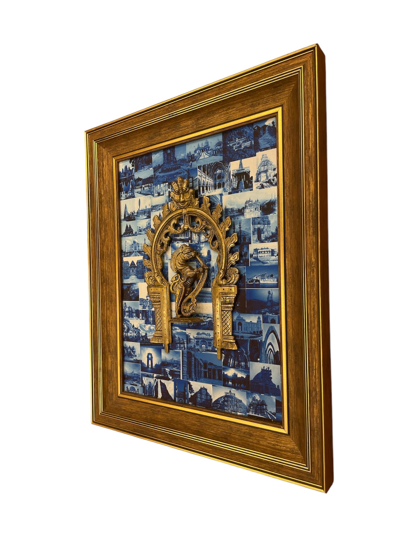 Brass Mythical Indian Creature and Prabavali with Monuments of india Backdrop in moulded frame